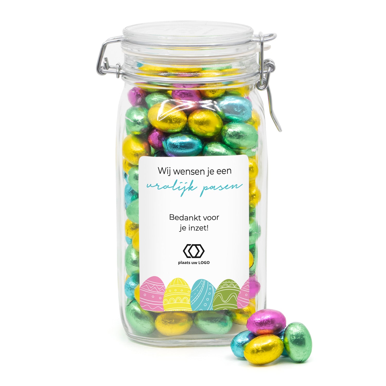 Persoonlijke weckpot met eigen etiket - Pasen - Bedankjes.nl