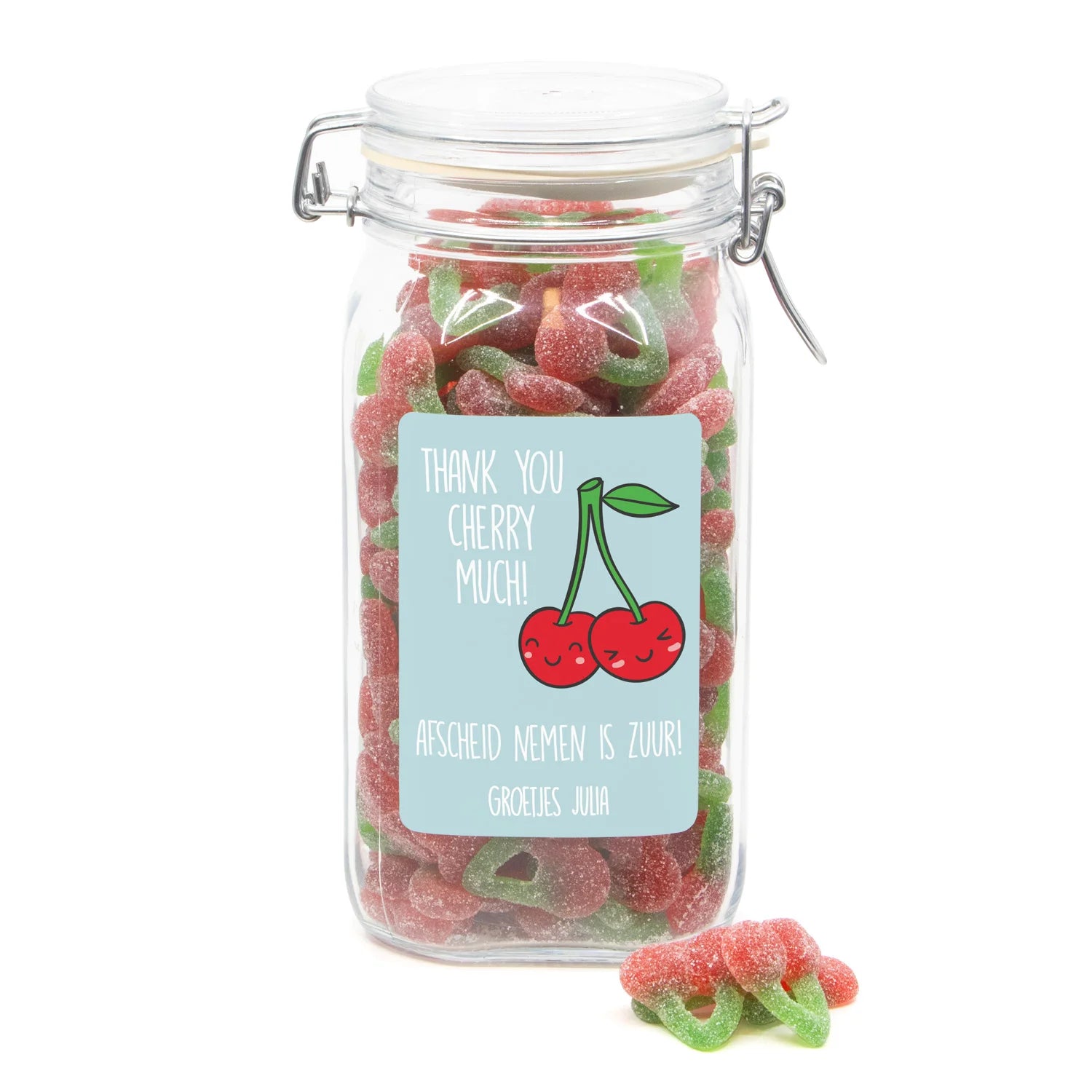 Grote weckpot Thank you Cherry Much! - Afscheid collega - Bedankjes.nl