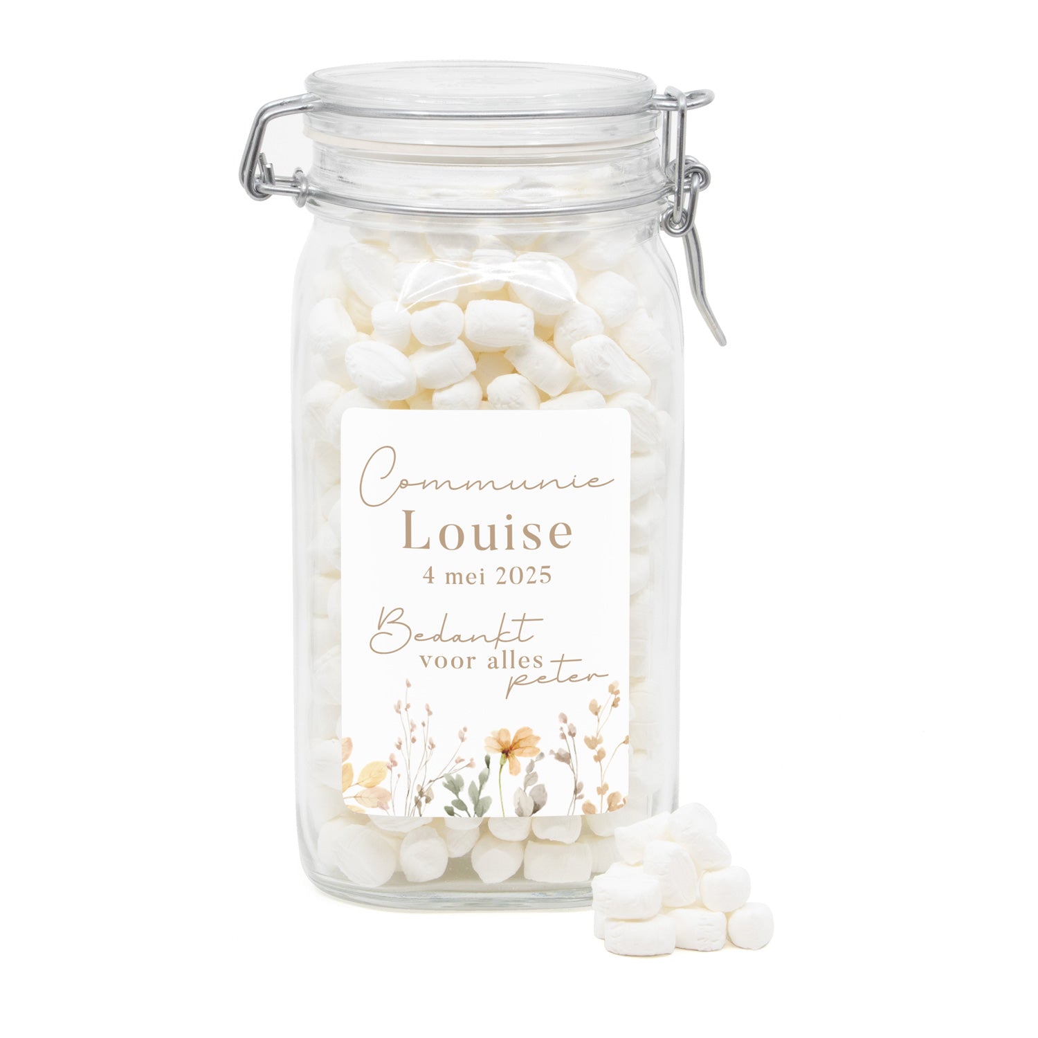 Grote weckpot met eigen ontwerp - Communie meisjes - Bedankjes.nl