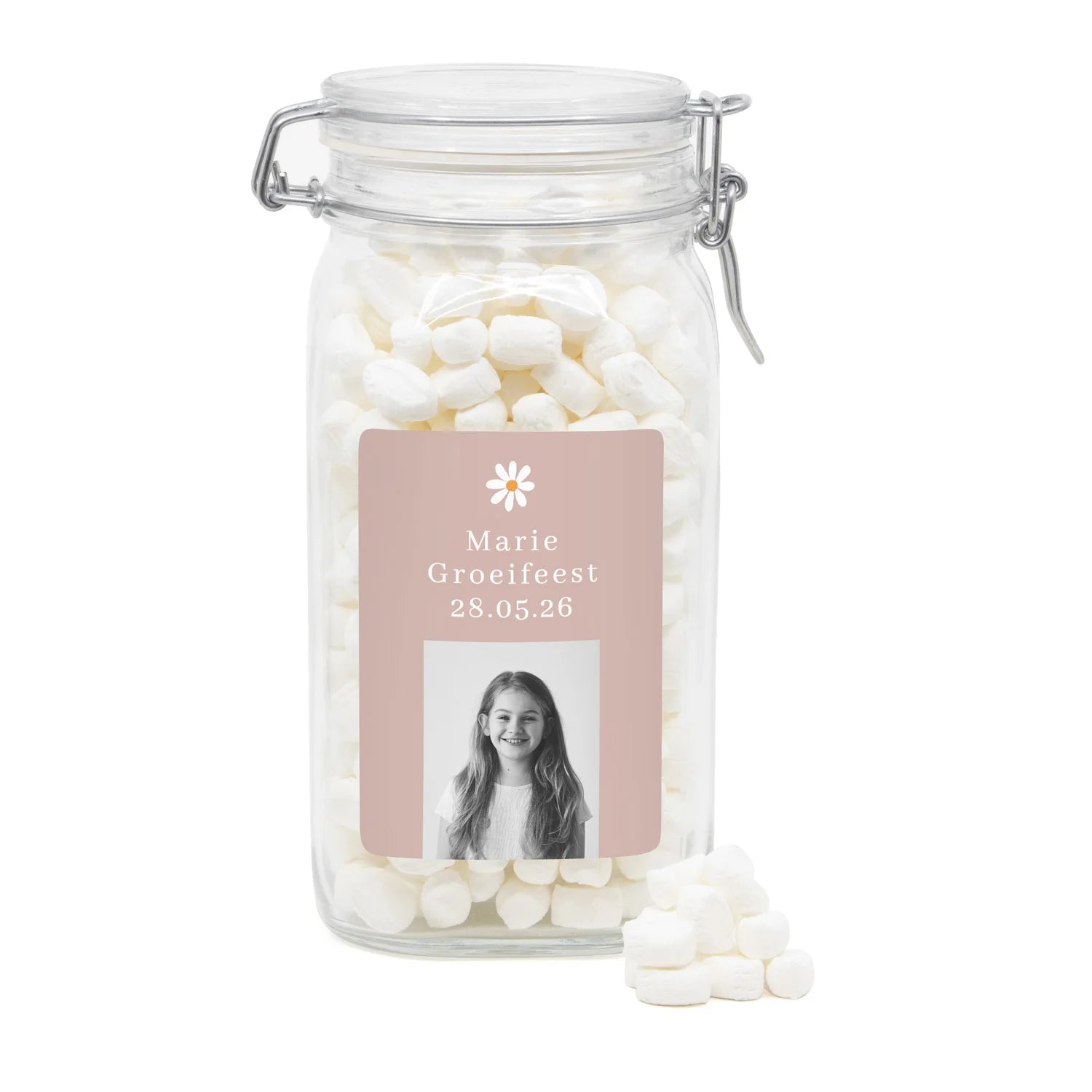 Grote weckpot met eigen ontwerp - Communie meisjes - Bedankjes.nl