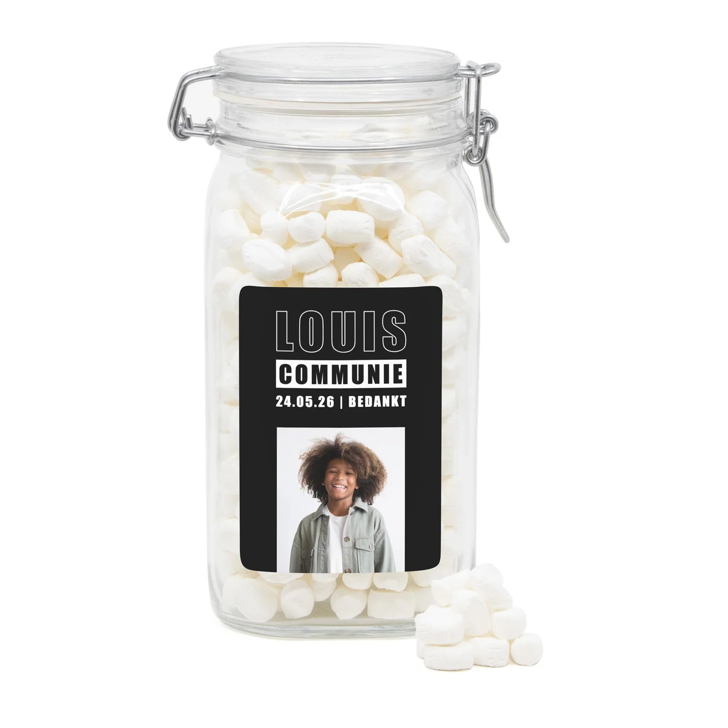 Grote snoeppot met eigen ontwerp - Communie jongens - Bedankjes.nl