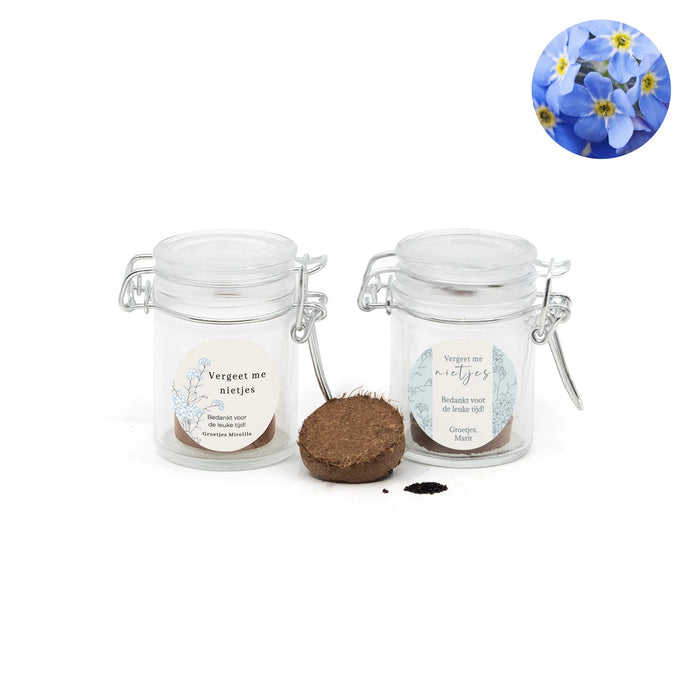 Vergeet me nietjes kweeksetje in mini weckpotje - Afscheid collega Vergeet me nietjes kweeksetje in mini weckpotje - Afscheid collega