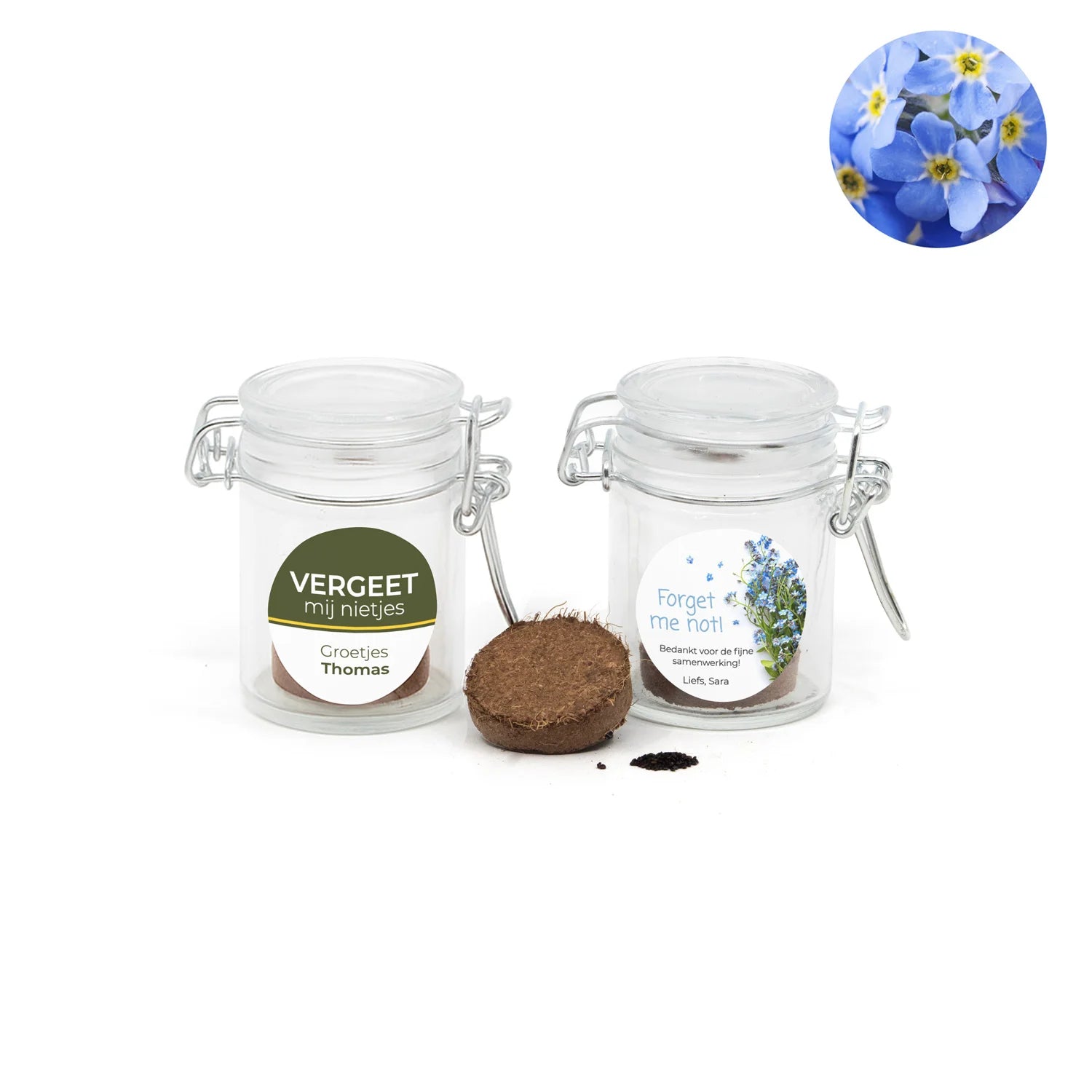 Vergeet me nietjes kweeksetje in mini weckpotje - Afscheid collega - Bedankjes.nl