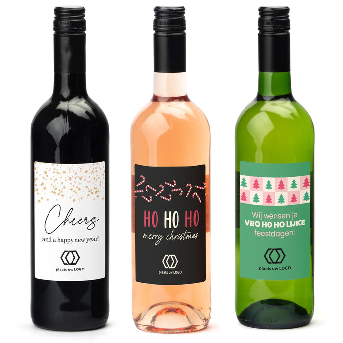 Fles wijn met eigen logo op etiket - Kerst Fles wijn met eigen logo op etiket - Kerst