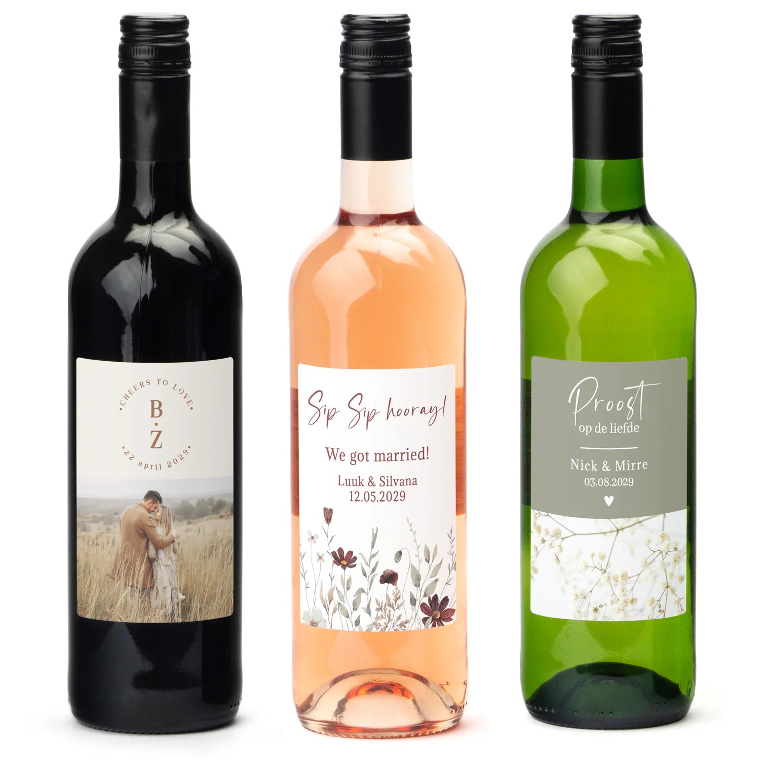 Fles wijn met persoonlijk etiket - Trouwen - Bedankjes.nl