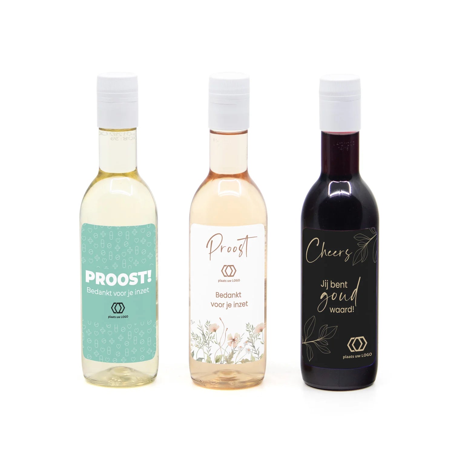 Klein flesje wijn met eigen tekst - Verpleging - Bedankjes.nl