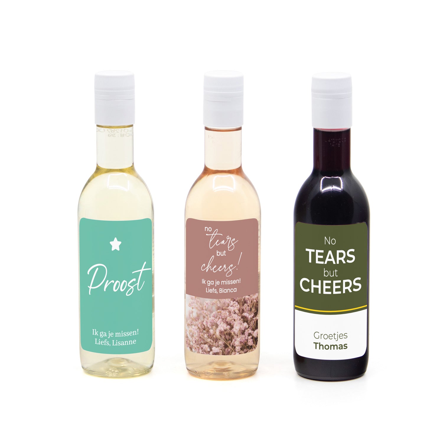 Klein flesje wijn met persoonlijk etiket - Afscheid Collega's - Bedankjes.nl