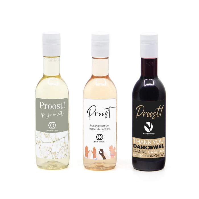 Klein flesje wijn met eigen logo op etiket - Zakelijk Klein flesje wijn met eigen logo op etiket - Zakelijk