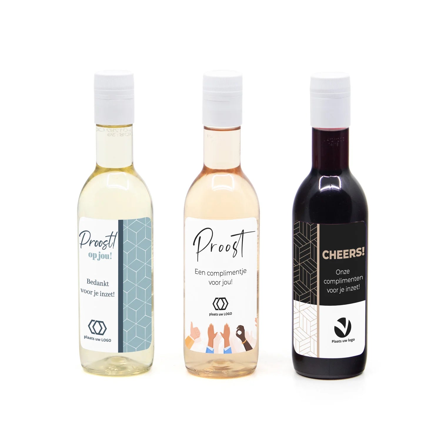 Klein flesje wijn met eigen logo op etiket - Compliment - Bedankjes.nl
