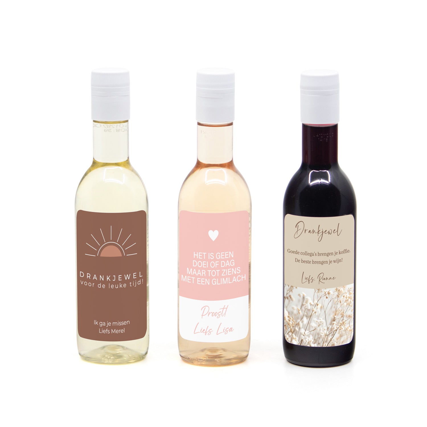 Klein flesje wijn met persoonlijk etiket - Afscheid Collega's - Bedankjes.nl