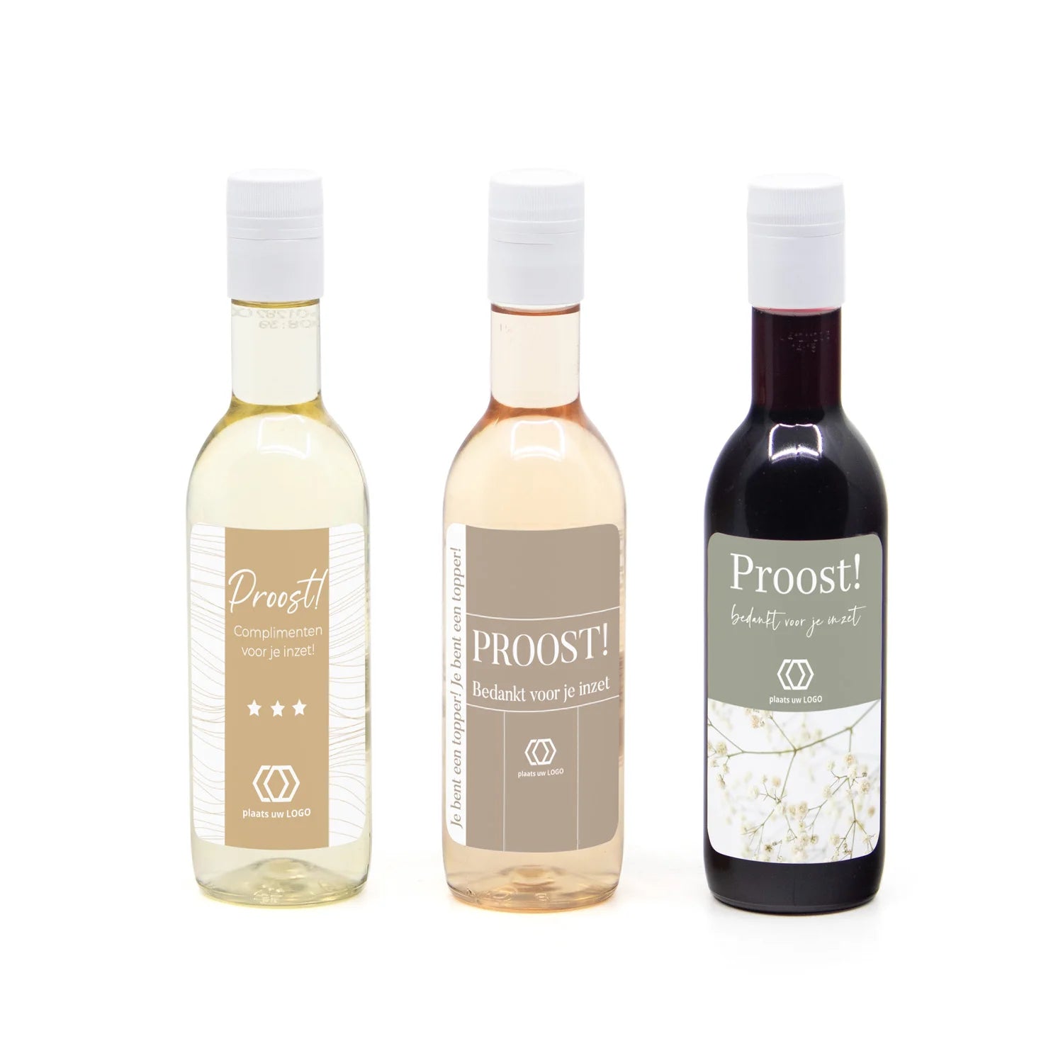 Klein flesje wijn met eigen logo op etiket - Compliment - Bedankjes.nl