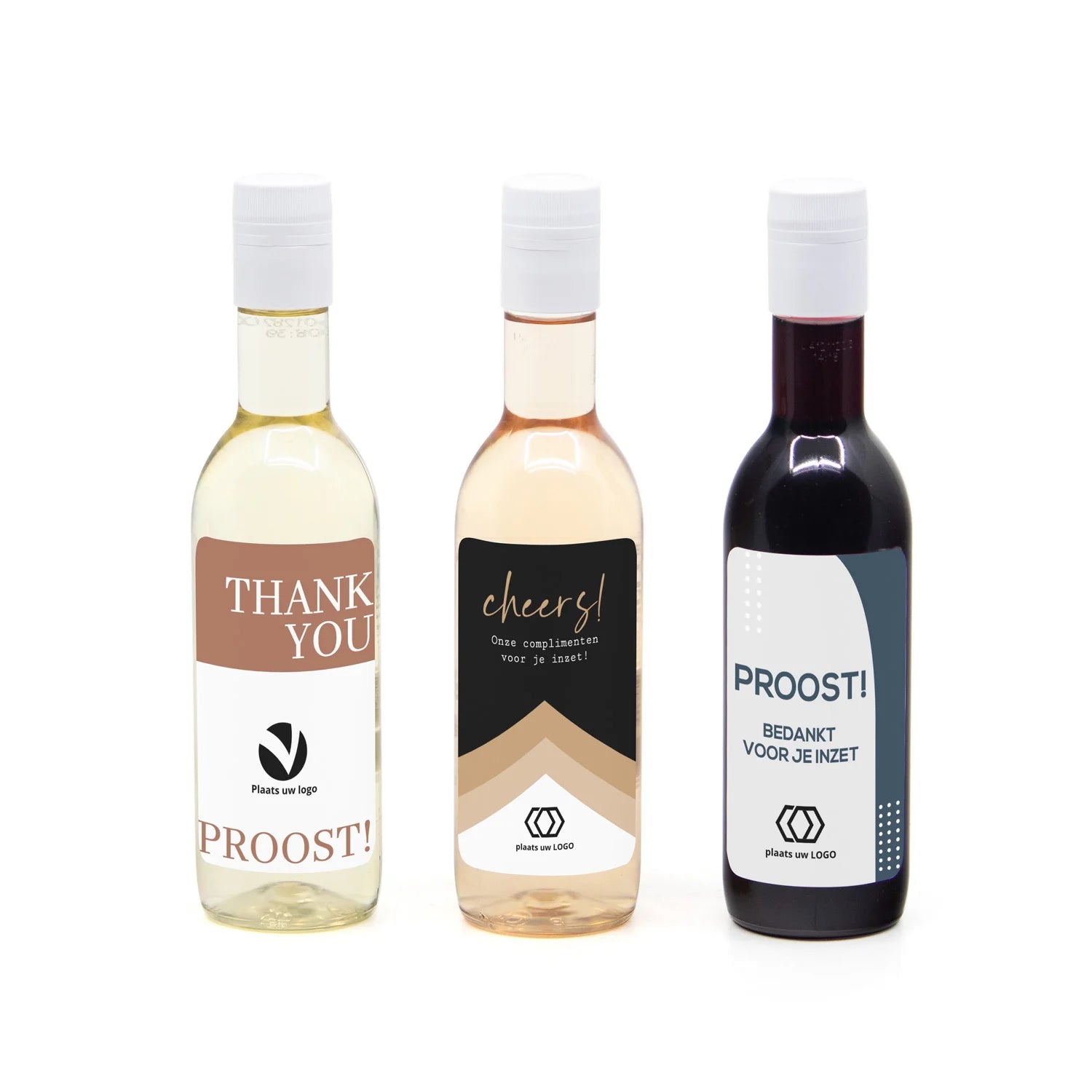 Klein flesje wijn met eigen logo op etiket - Compliment - Bedankjes.nl