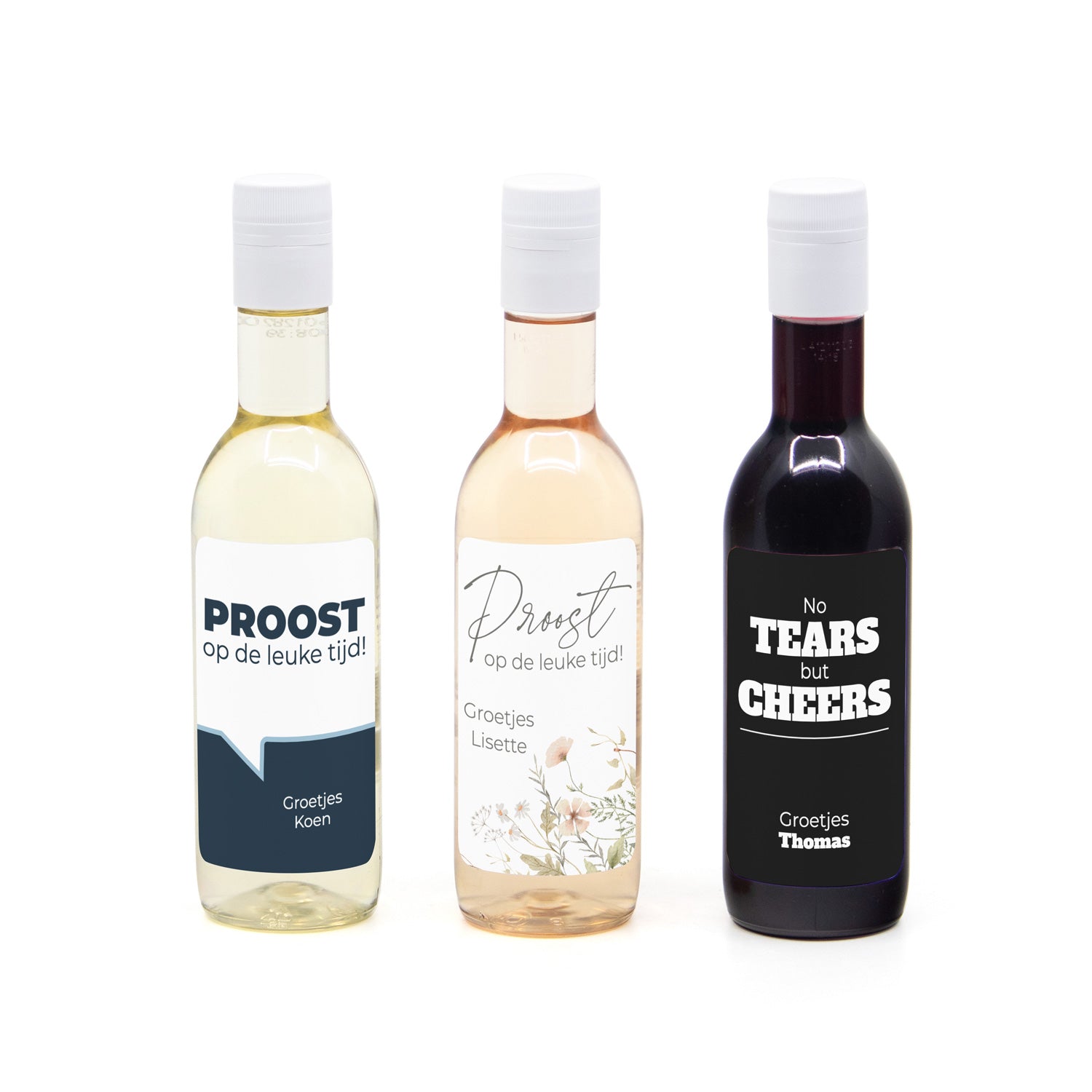 Klein flesje wijn met persoonlijk etiket - Afscheid Collega's - Bedankjes.nl