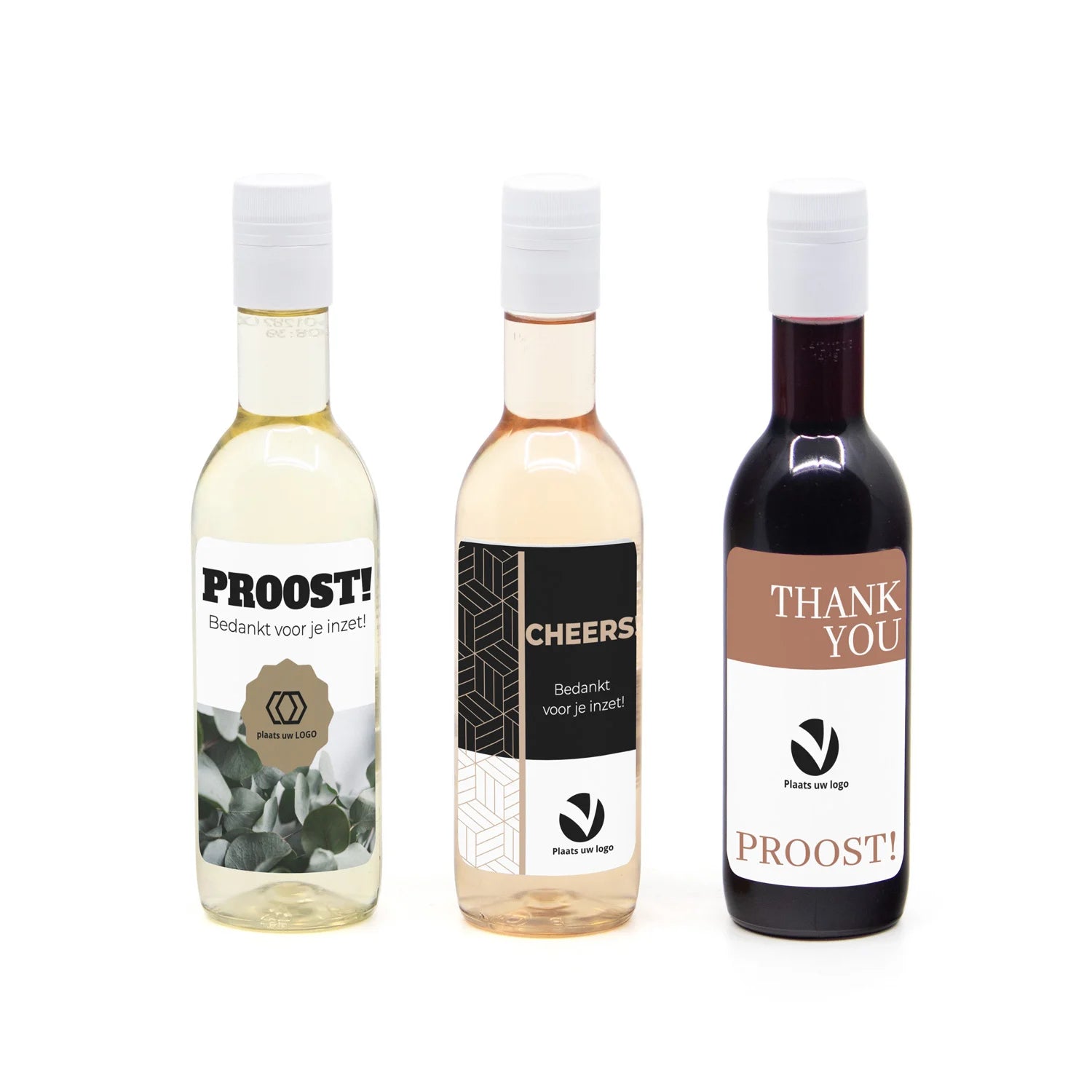 Klein flesje wijn met eigen logo op etiket - Zakelijk - Bedankjes.nl
