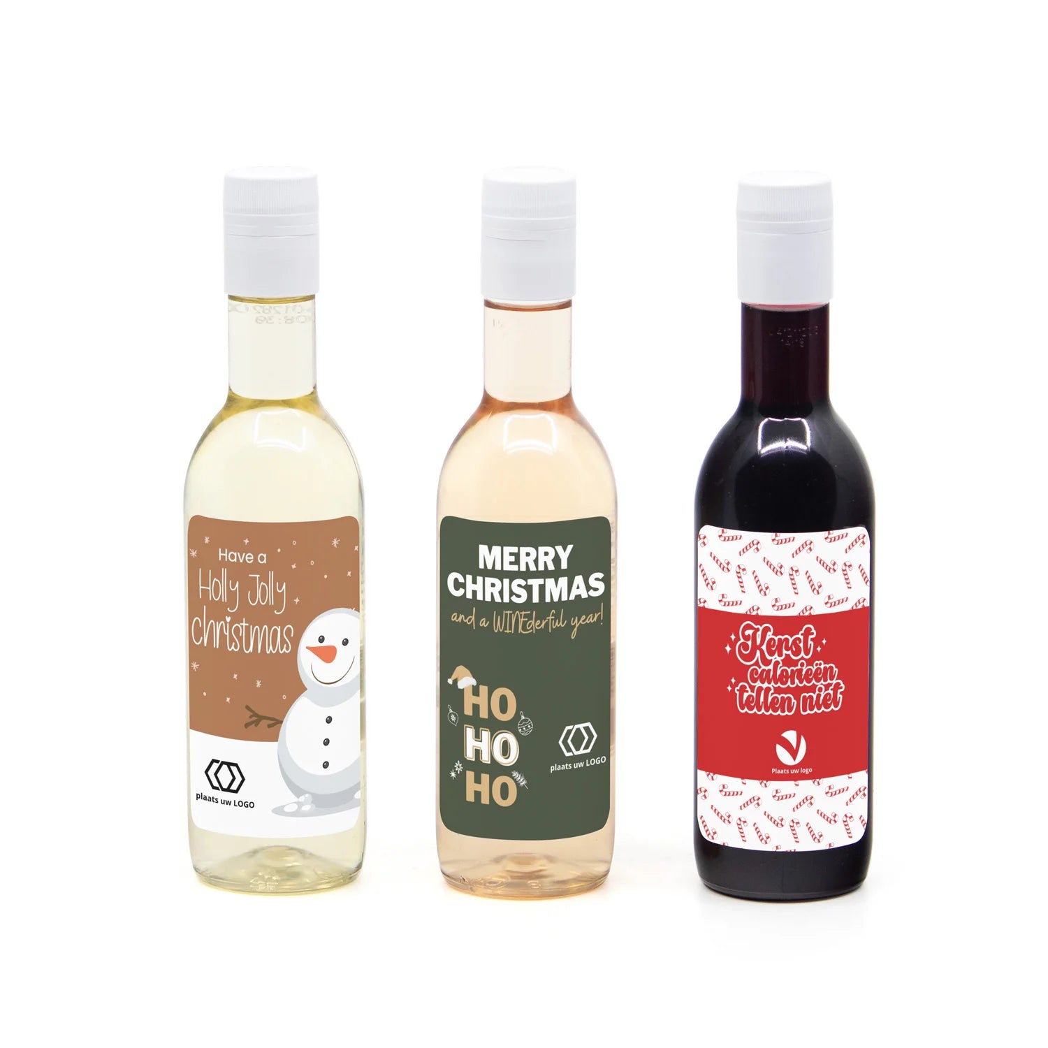 Klein flesje wijn met eigen logo op etiket - Kerst - Bedankjes.nl