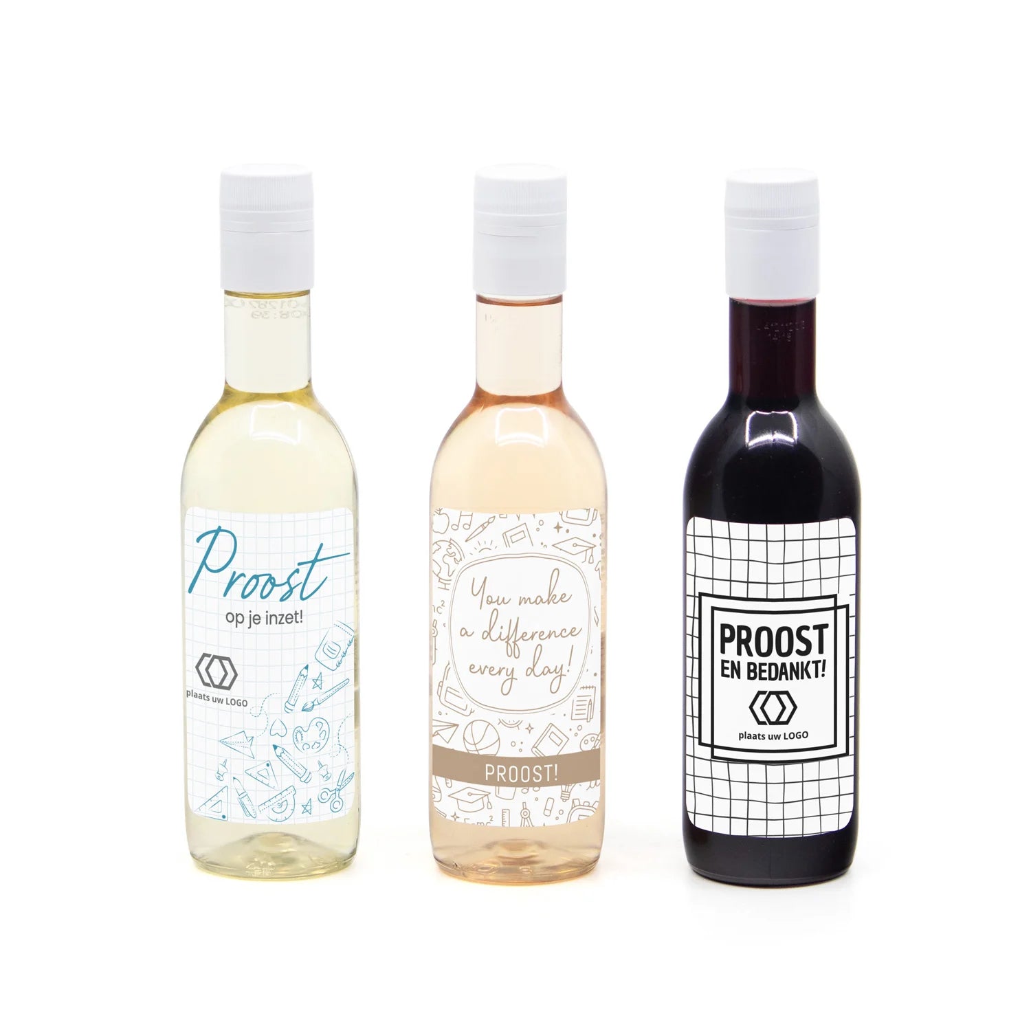 Klein flesje wijn met eigen logo op etiket - Leraar - Bedankjes.nl