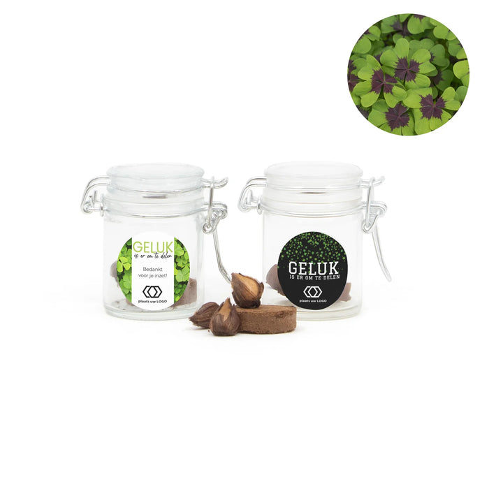 Klavertje vier in mini weckpotje - Zakelijk Klavertje vier in mini weckpotje - Zakelijk