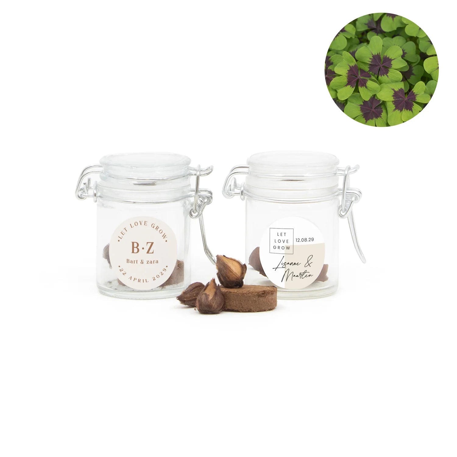 Geluksklaver kweeksetje in mini weckpotje - Trouwen - Bedankjes.nl