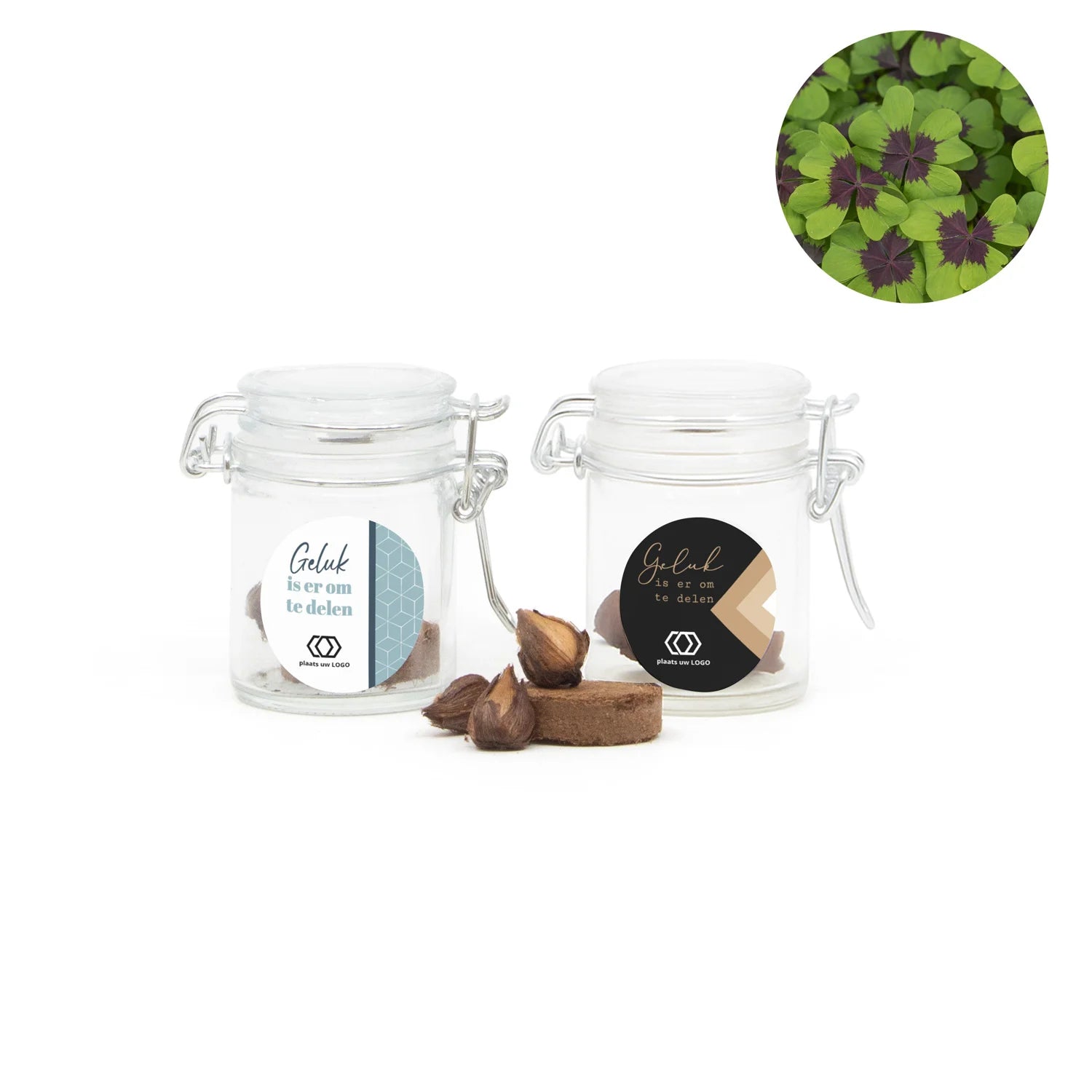 Klavertje vier in mini weckpotje - Zakelijk - Bedankjes.nl