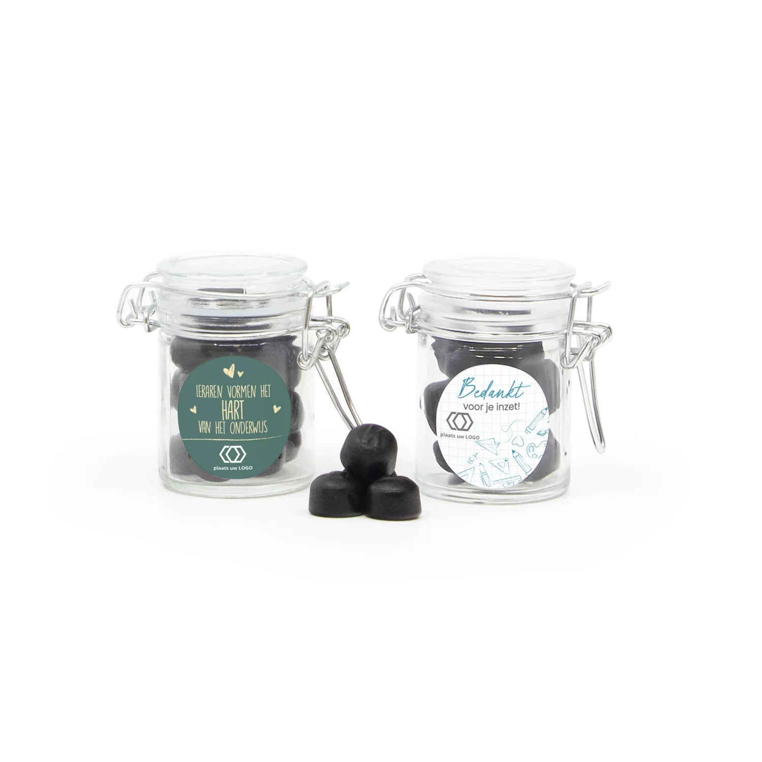 Mini glazen weckpotje met snoepjes - Leraar - Bedankjes.nl
