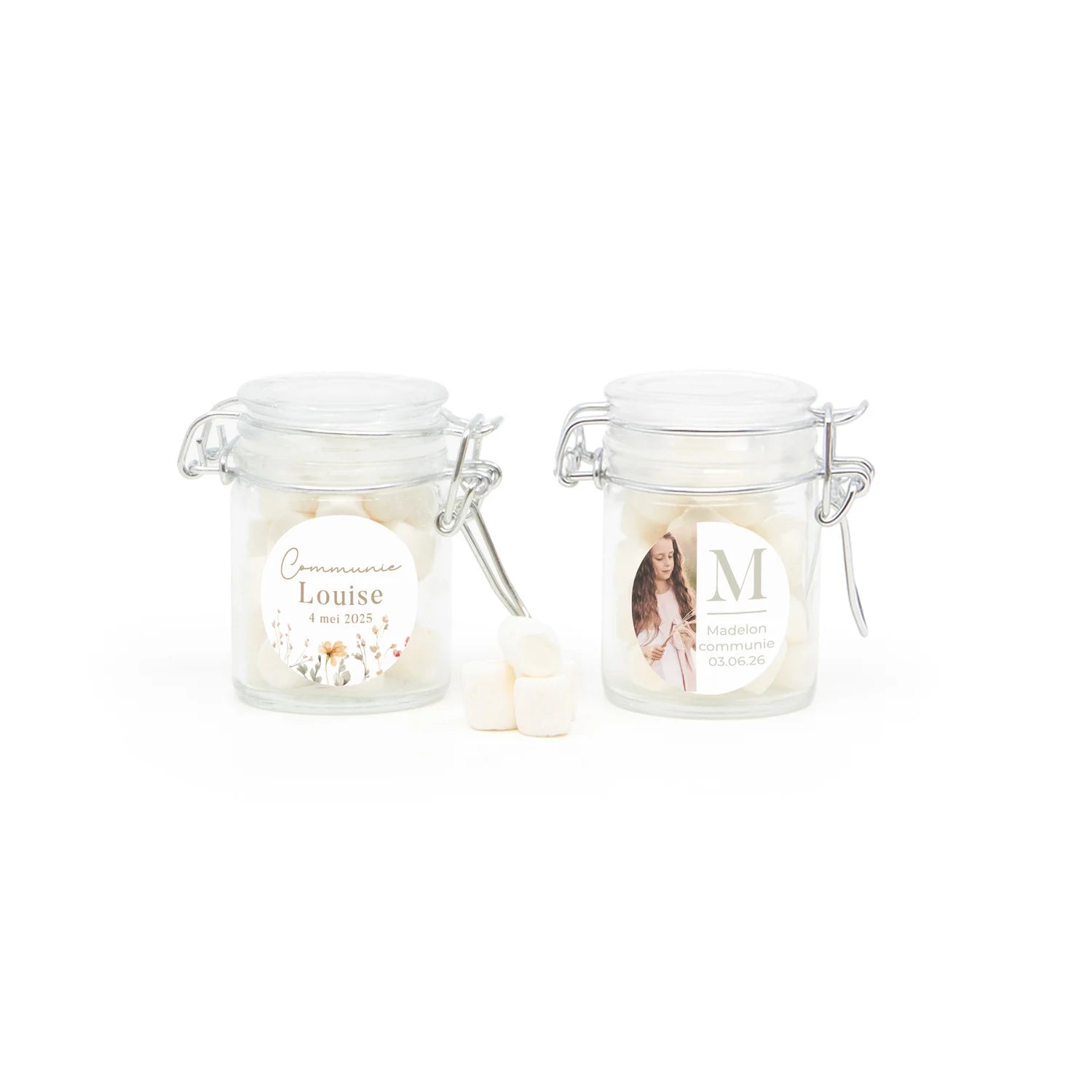 Mini weckpotje met snoepjes - Communie meisjes - Bedankjes.nl