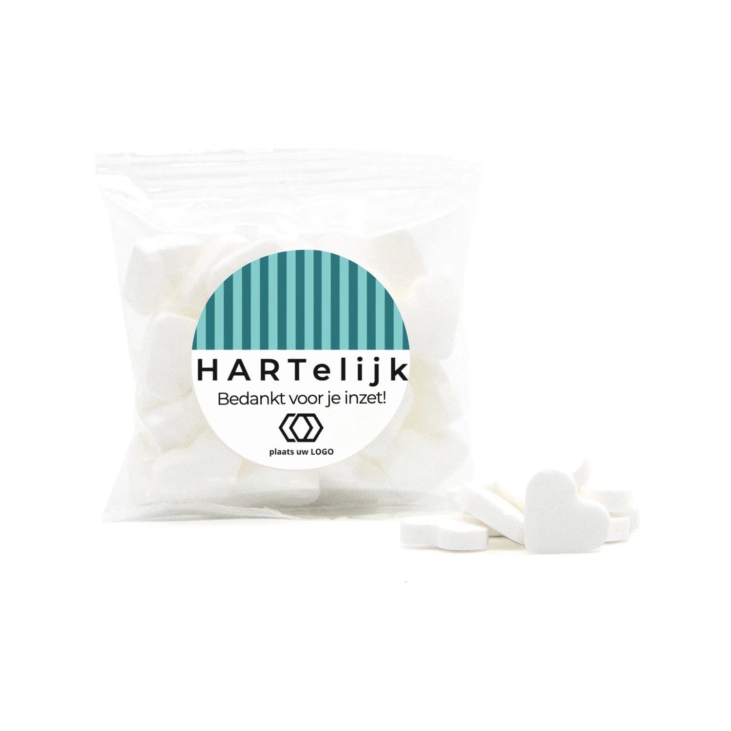 Zakje minthartjes met eigen etiket - Vrijwilliger - Bedankjes.nl