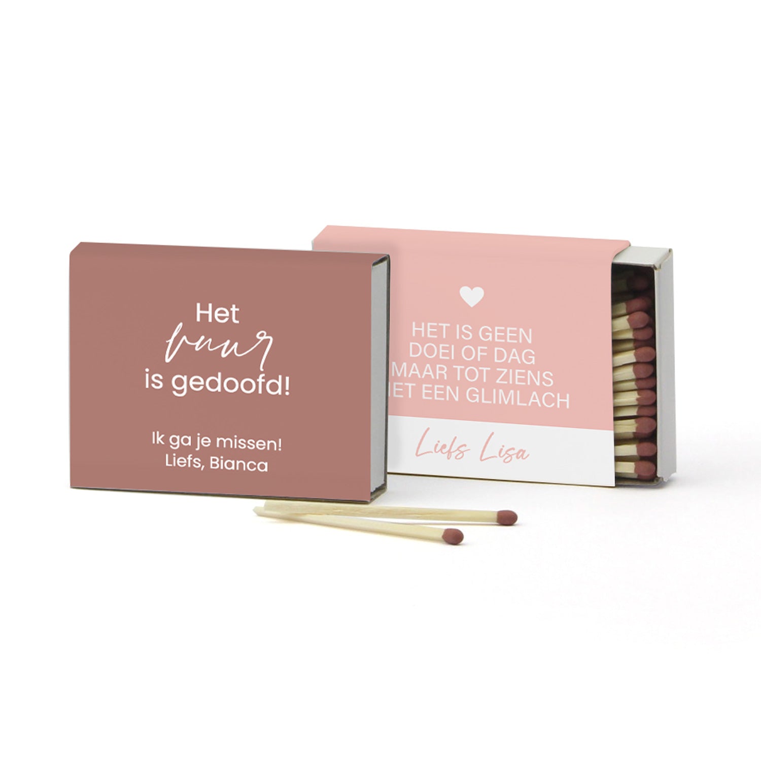 Luciferdoosje met eigen etiket- Afscheid collega - Bedankjes.nl