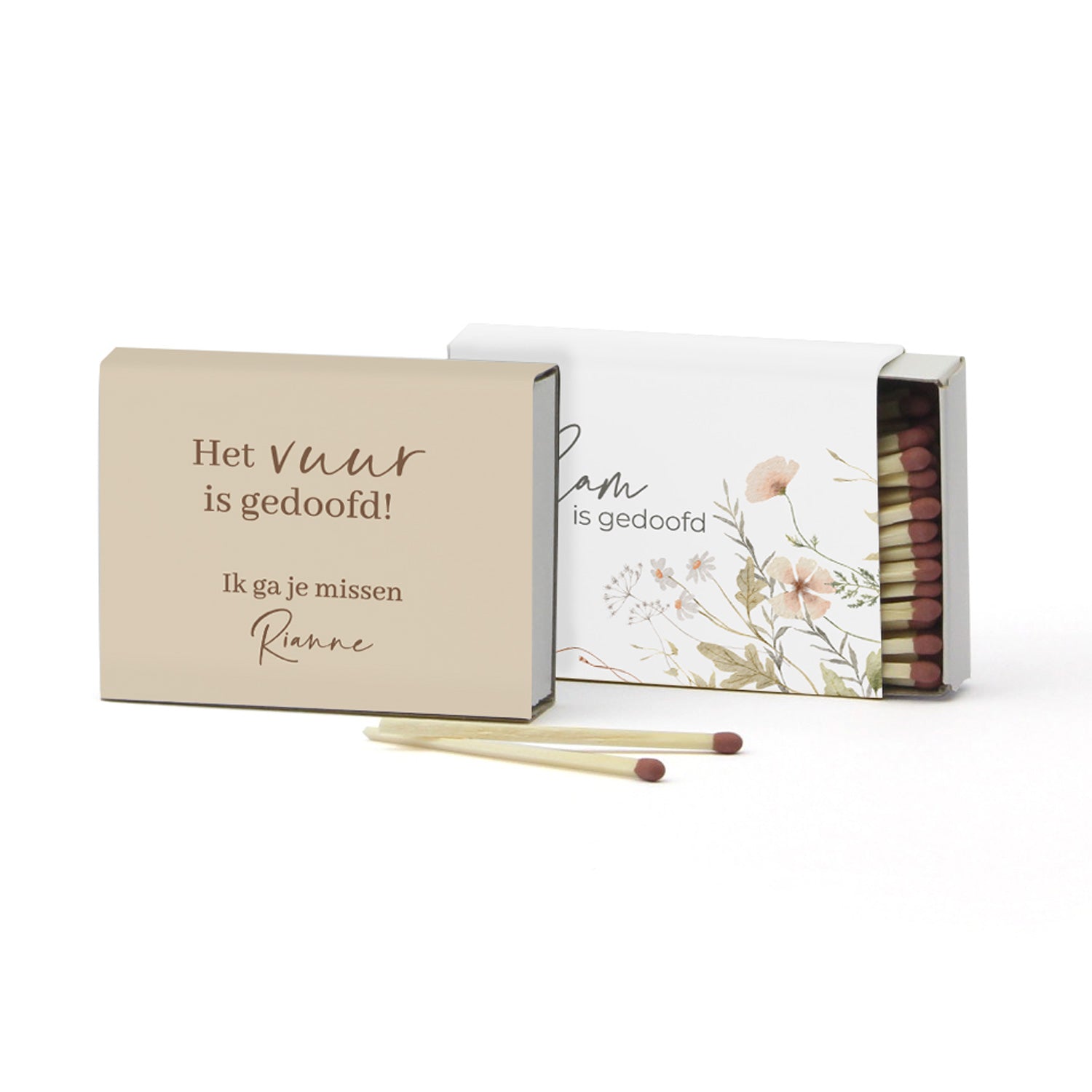 Luciferdoosje met eigen etiket- Afscheid collega - Bedankjes.nl