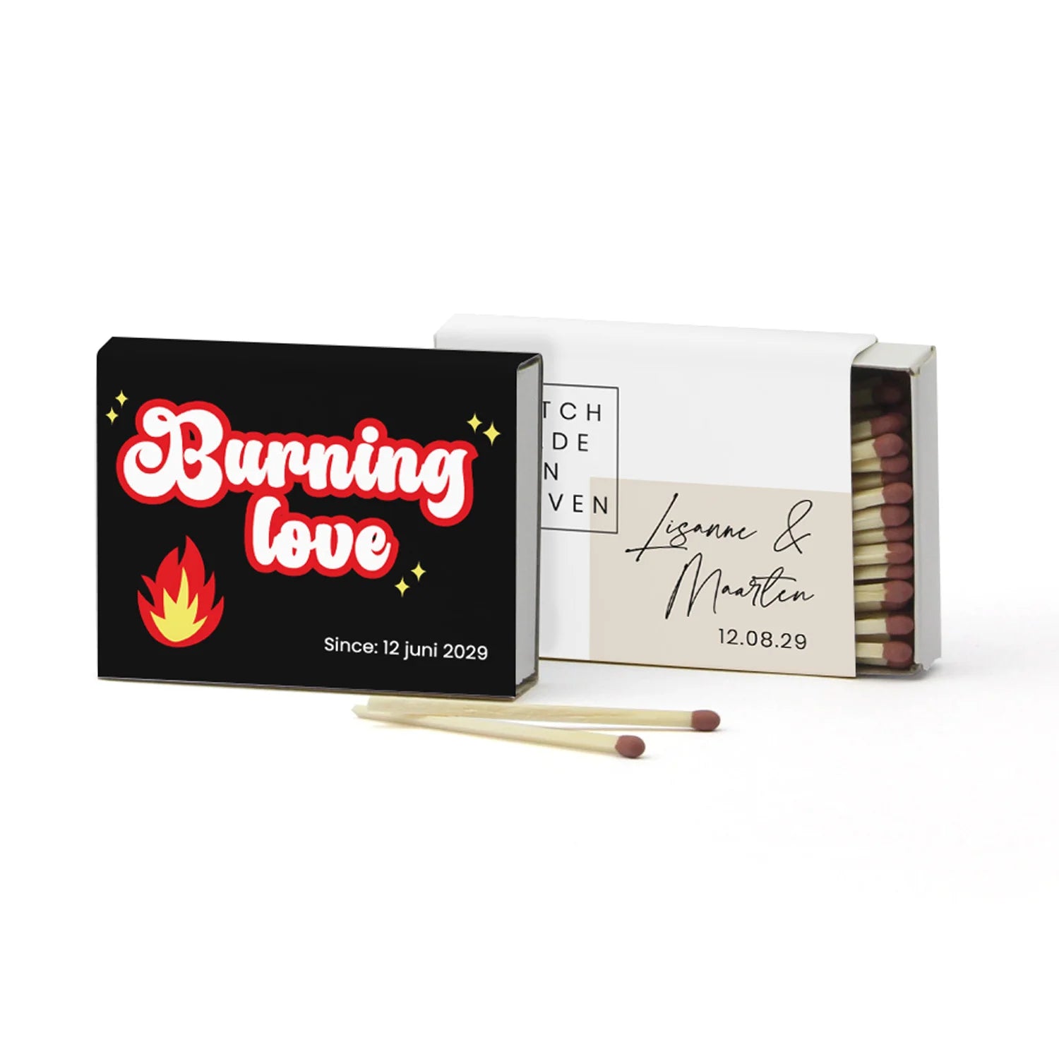 The perfect match! Luciferdoosje met eigen tekst - Trouwen - Bedankjes.nl