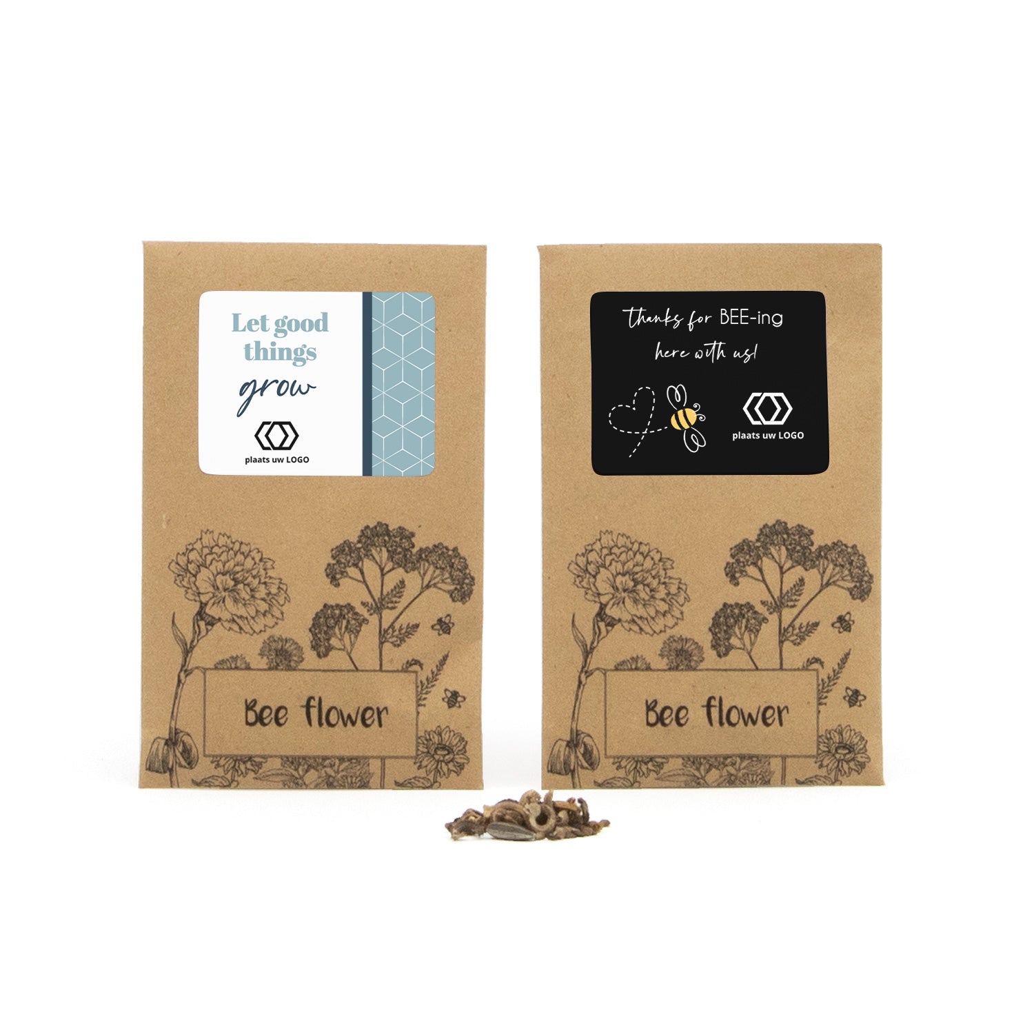 Bee flower zakje met eigen etiket - Zakelijk - Bedankjes.nl