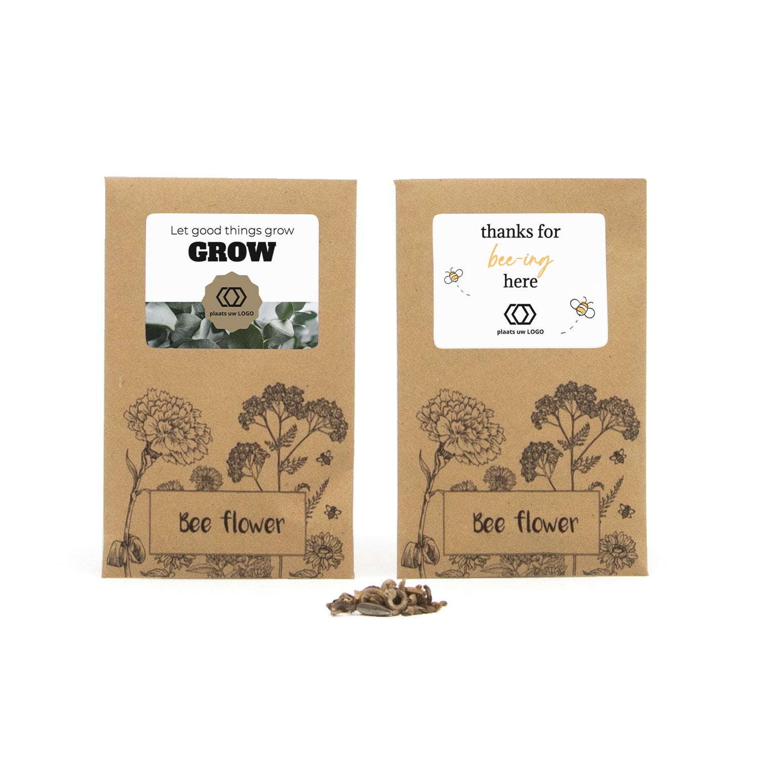 Bee flower zakje met eigen etiket - Zakelijk - Bedankjes.nl