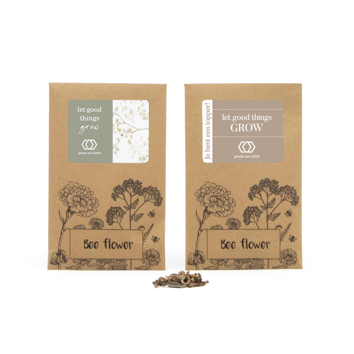 Bee flower zakje met eigen etiket - Zakelijk - Bedankjes.nl