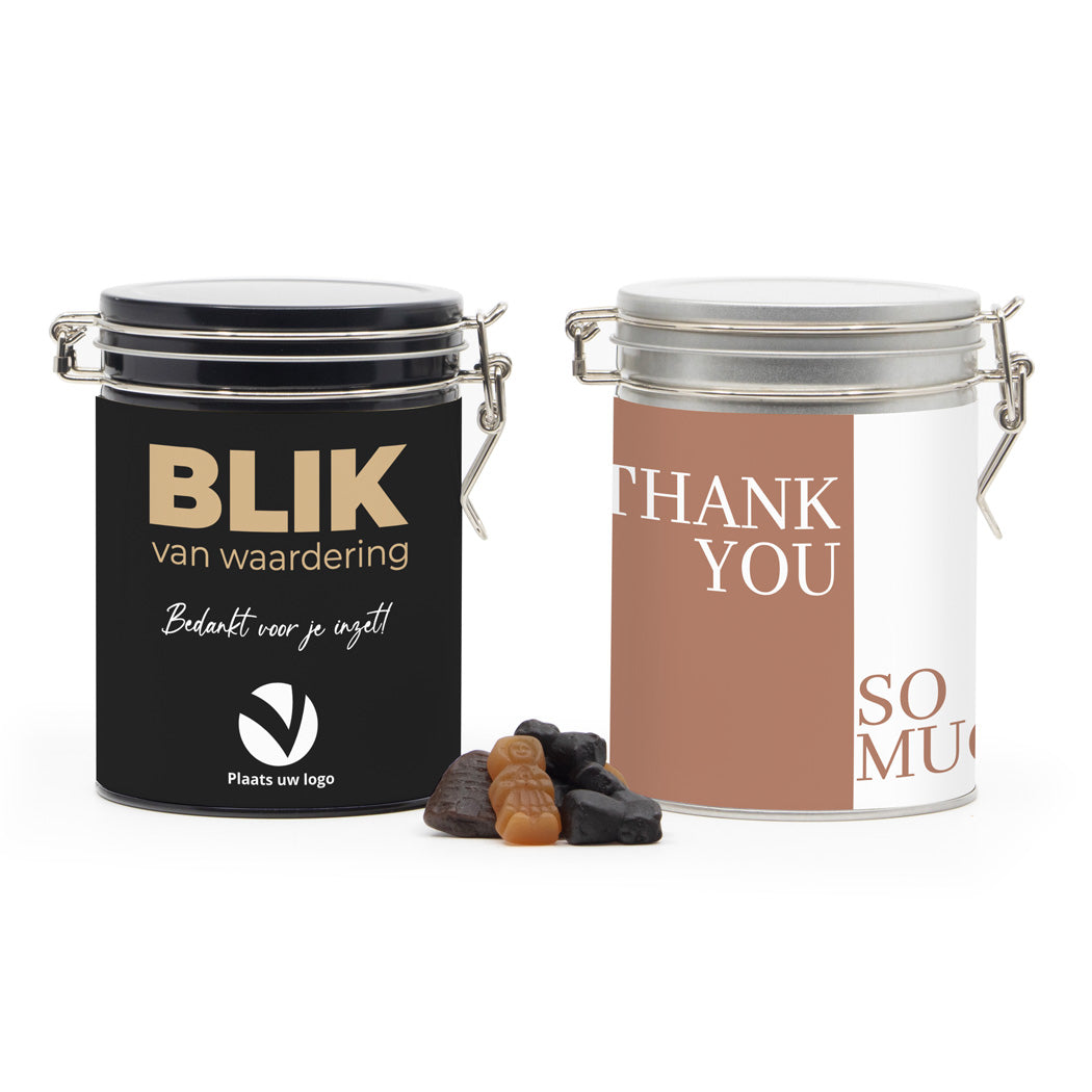 Snoepblik met eigen wikkel - Zakelijk - Bedankjes.nl
