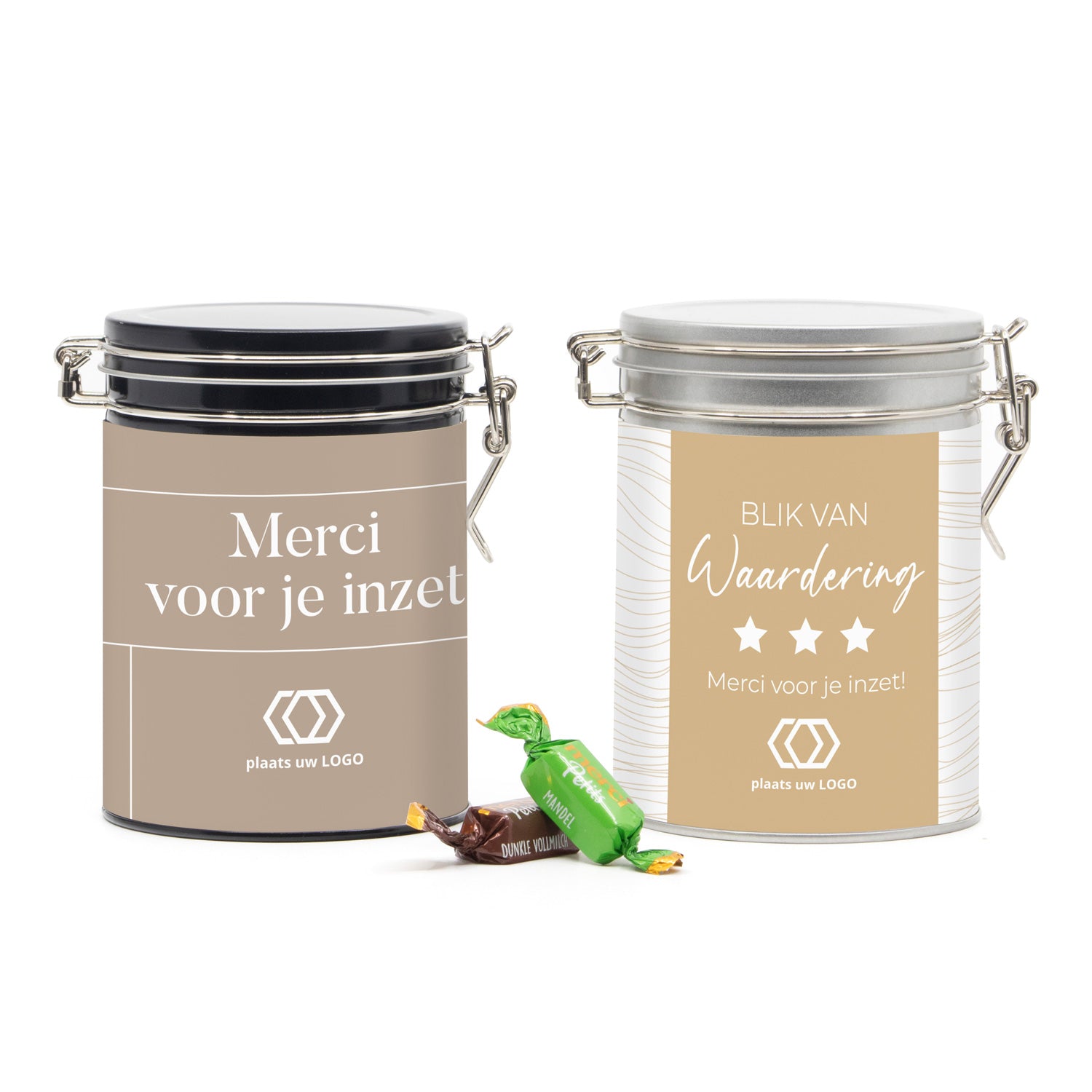 Beugelblik Merci petits met eigen wikkel - Zakelijk - Bedankjes.nl