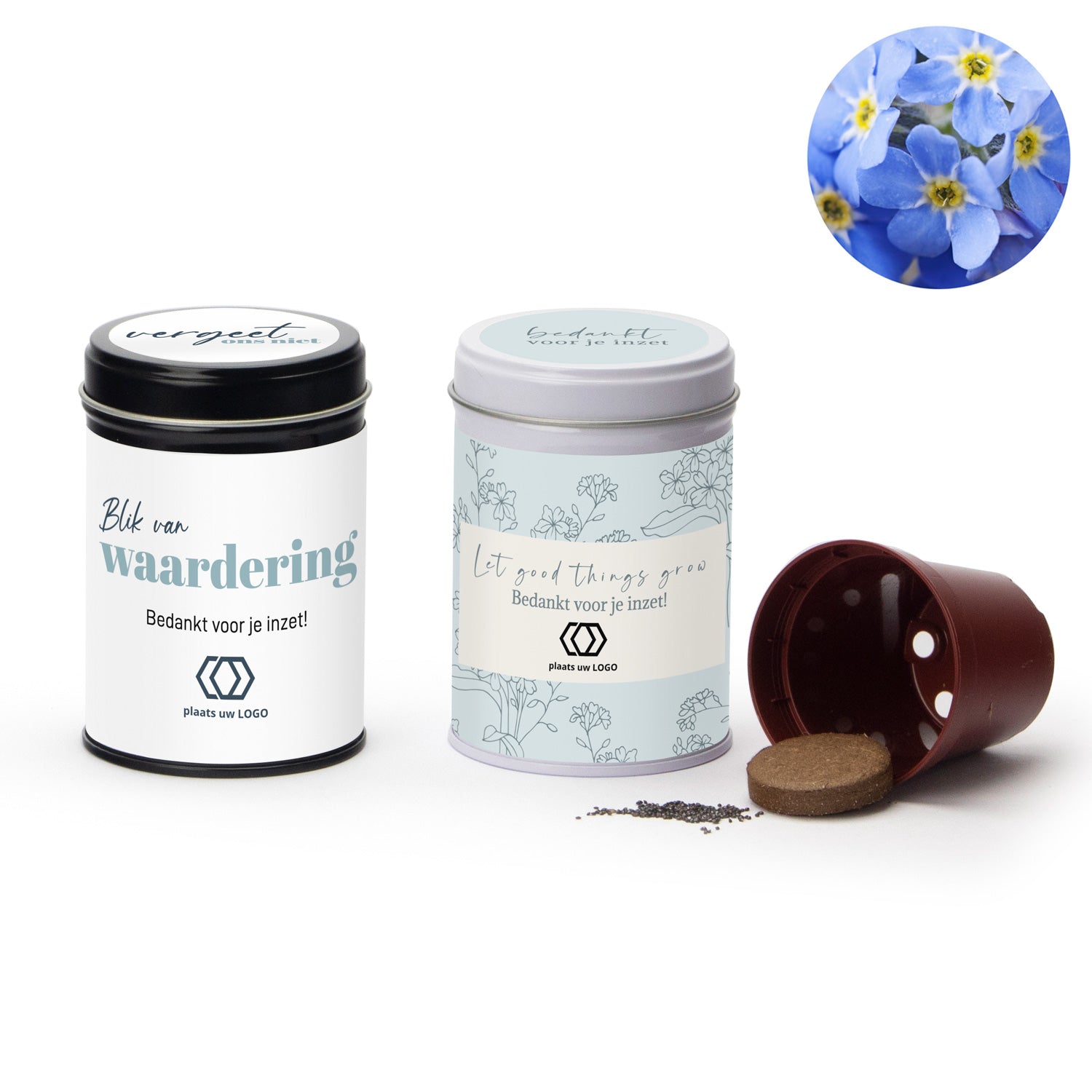 Vergeet mij nietjes met eigen wikkel - Zakelijk - Bedankjes.nl