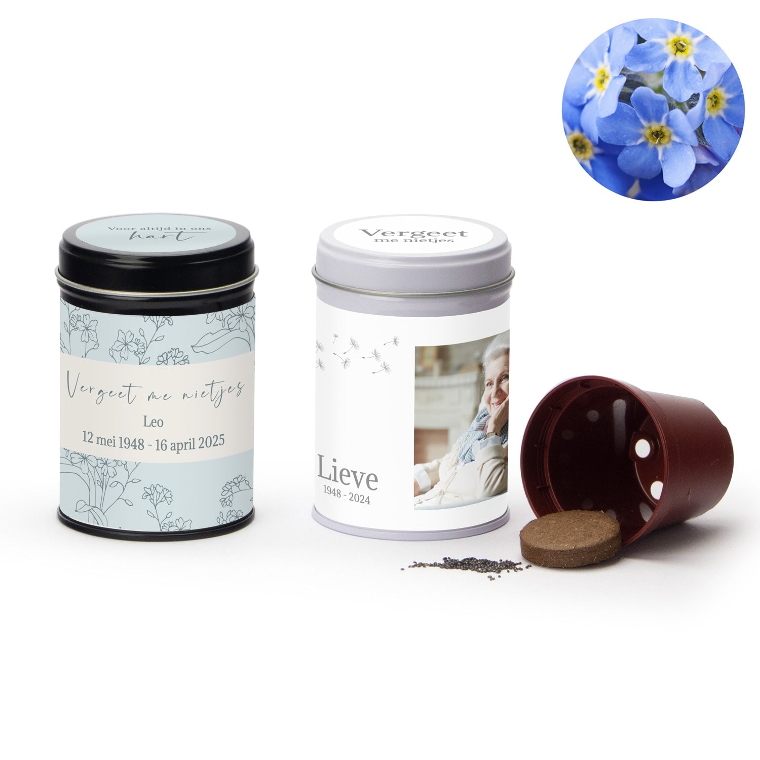 Vergeet mij nietjes met eigen wikkel - Afscheid Dierbare - Bedankjes.nl