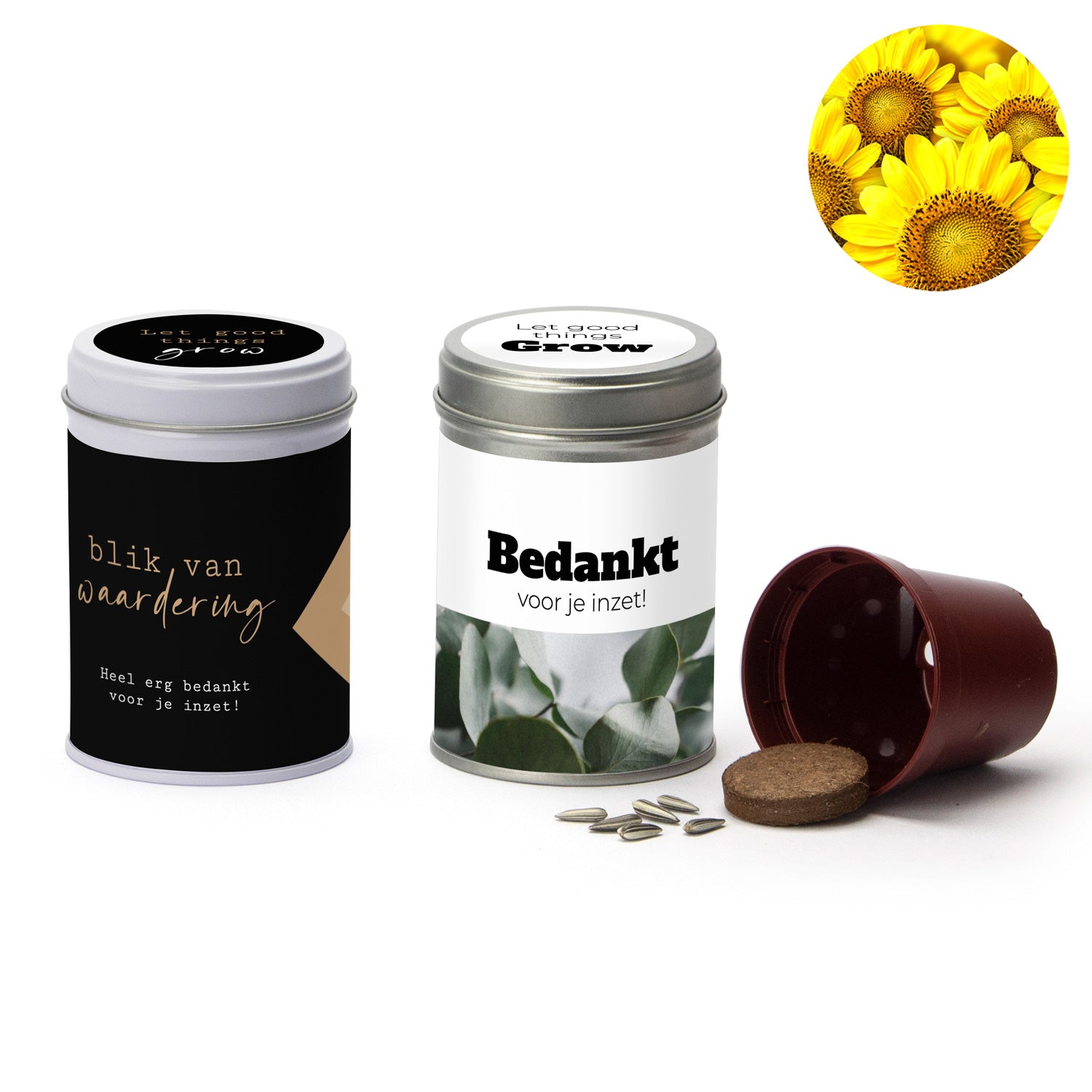 Zonnebloem kweeksetje met eigen wikkel - Zakelijk - Bedankjes.nl