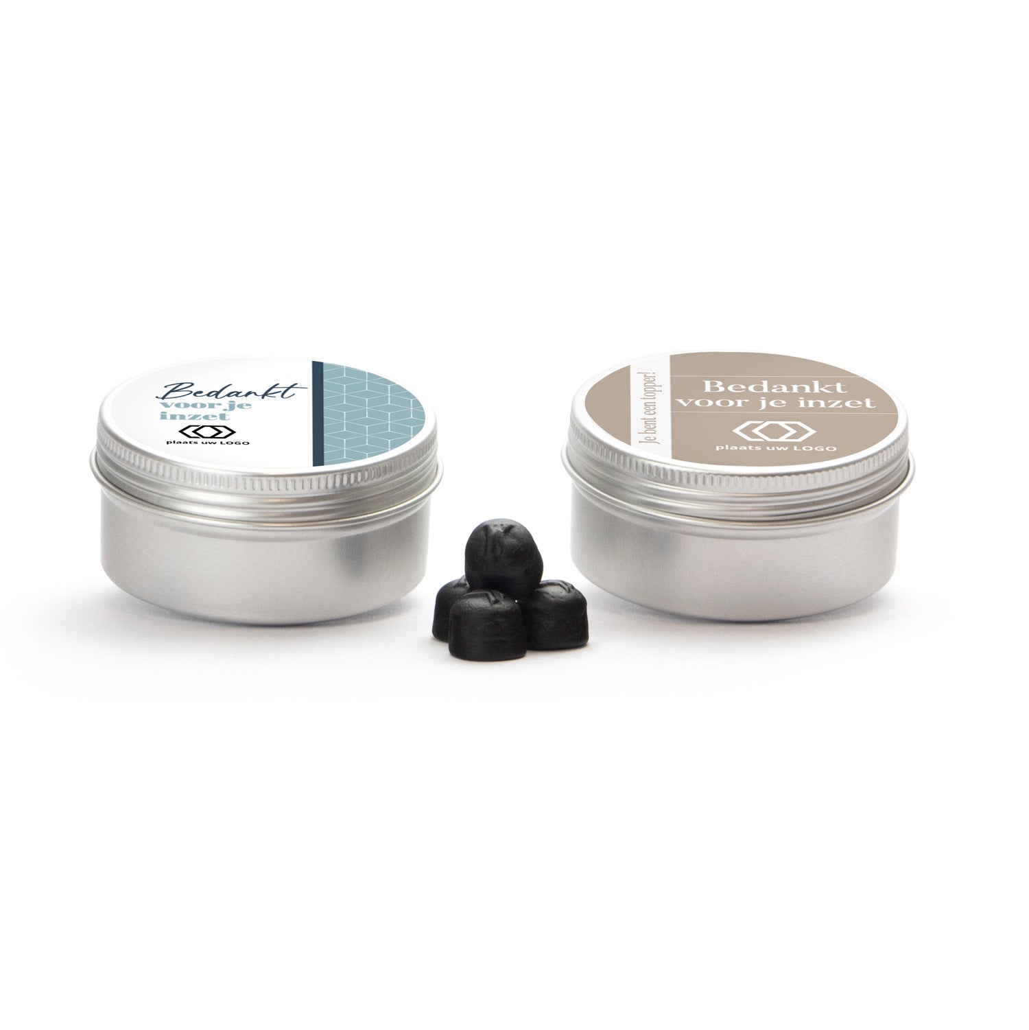 Aluminium blikje met snoepjes - Zakelijk - Bedankjes.nl