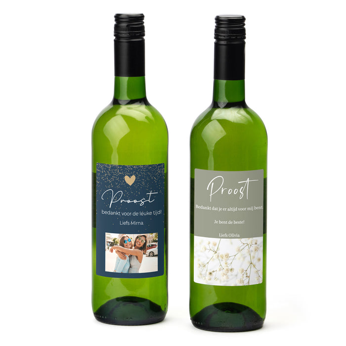 Fles Witte wijn met eigen etiket - Bedankje Fles Witte wijn met eigen etiket - Bedankje
