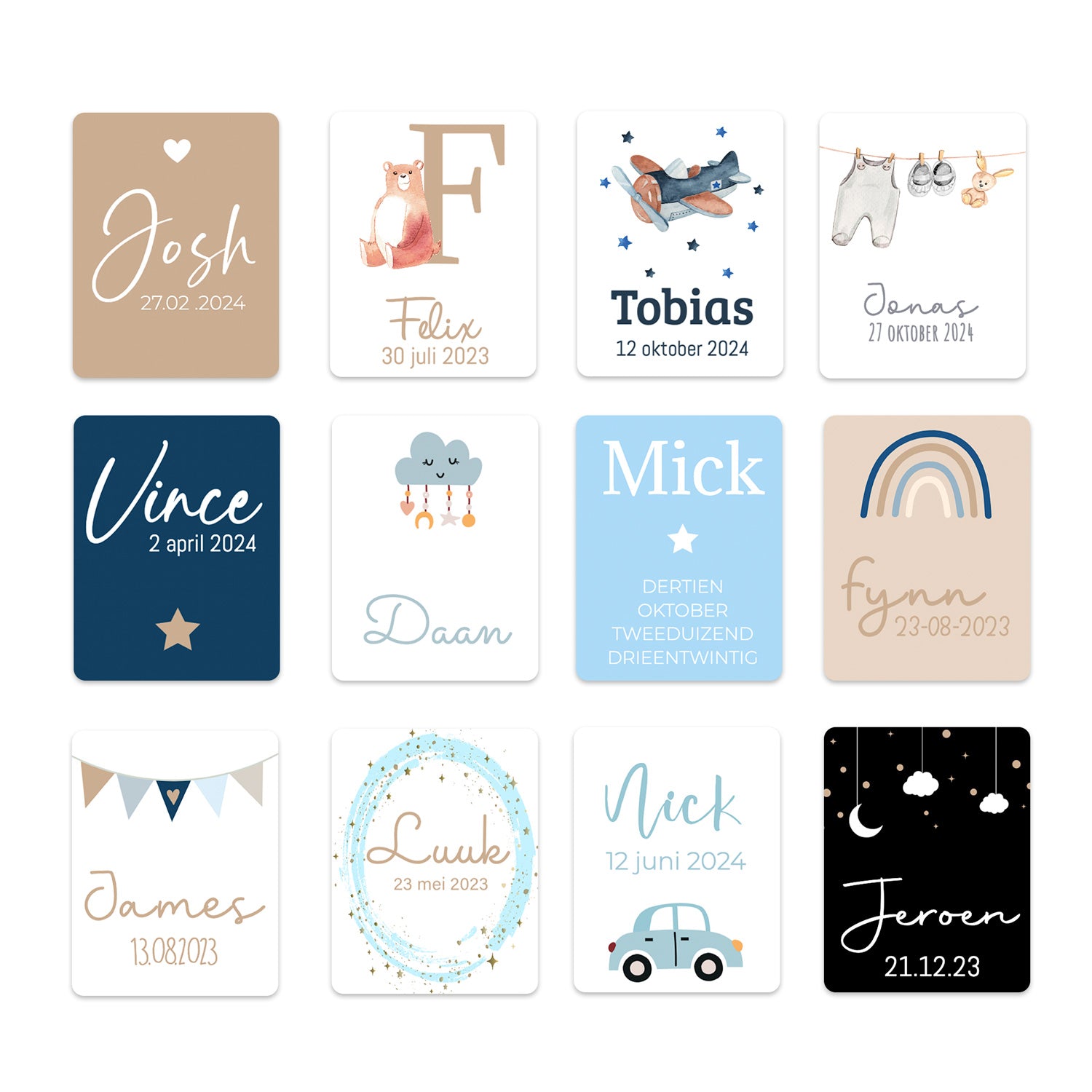 Persoonlijke stickers 30 stuks (3,5 x 4,5 cm) - Geboorte jongen - Bedankjes.nl