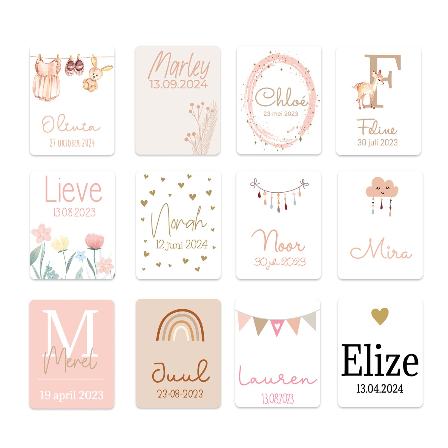 Persoonlijke stickers 30 stuks (3,5 x 4,5 cm) - Geboorte meisje - Bedankjes.nl