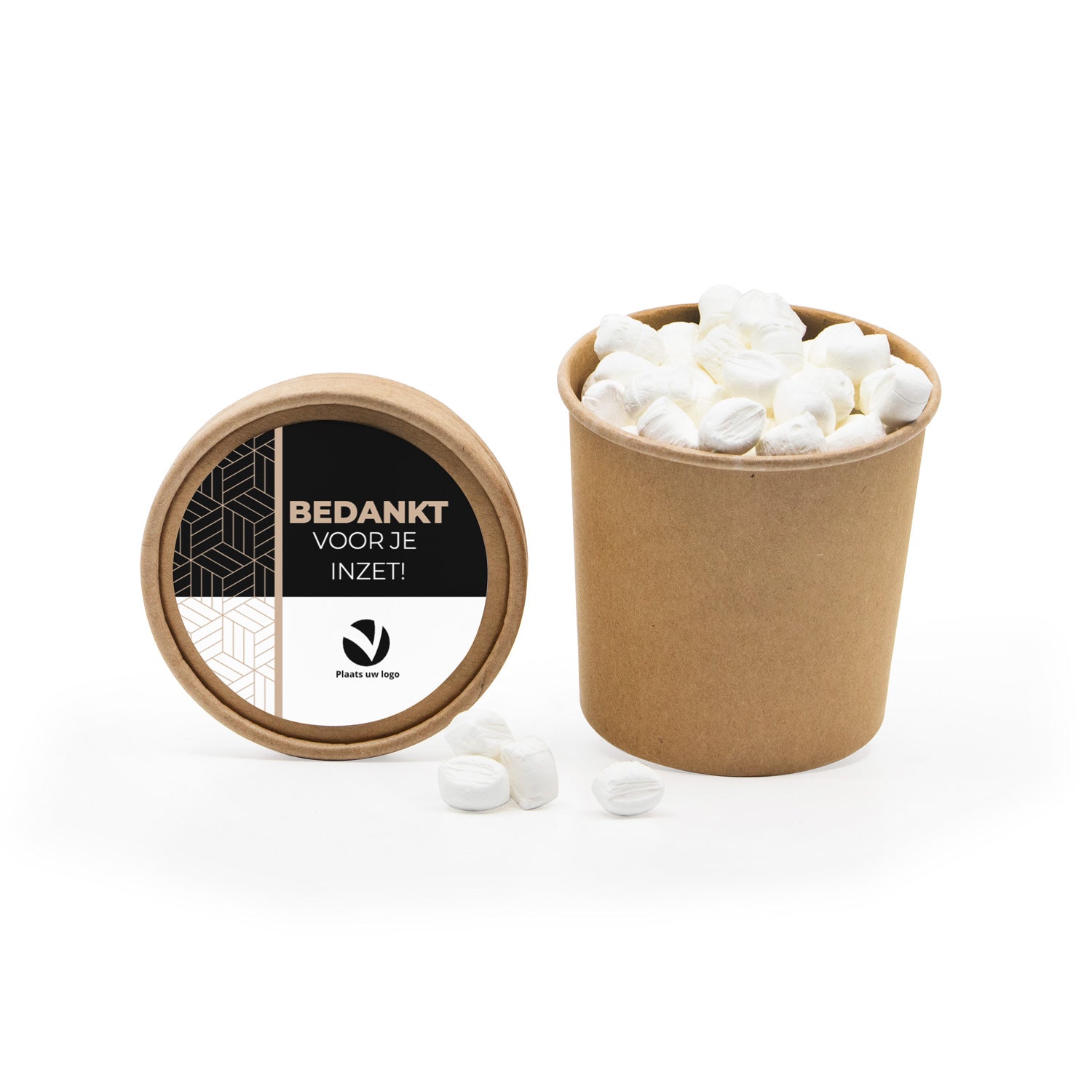 Beker met snoepjes en eigen etiket - Zakelijk - Bedankjes.nl