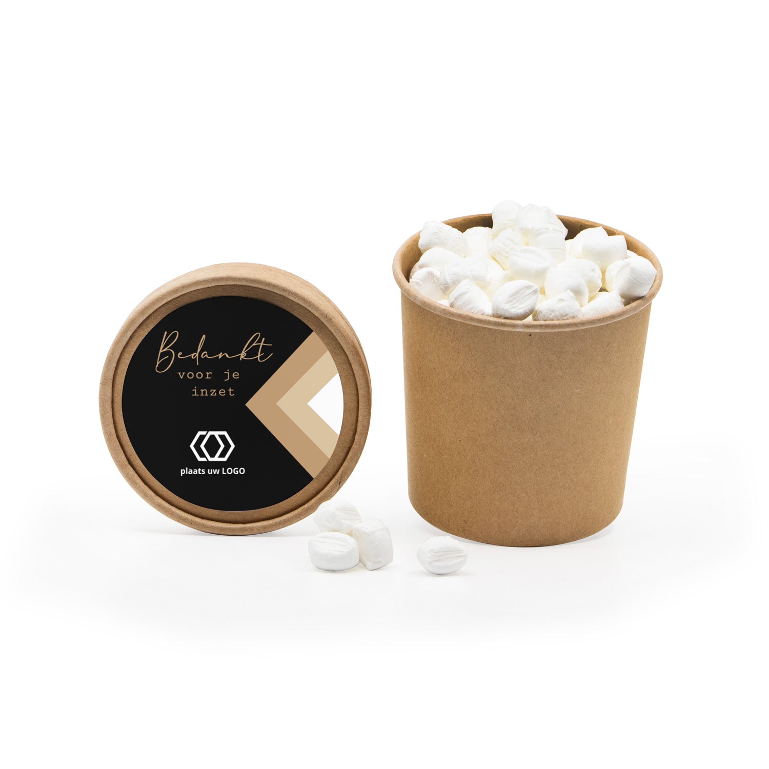 Beker met snoepjes en eigen etiket - Zakelijk - Bedankjes.nl