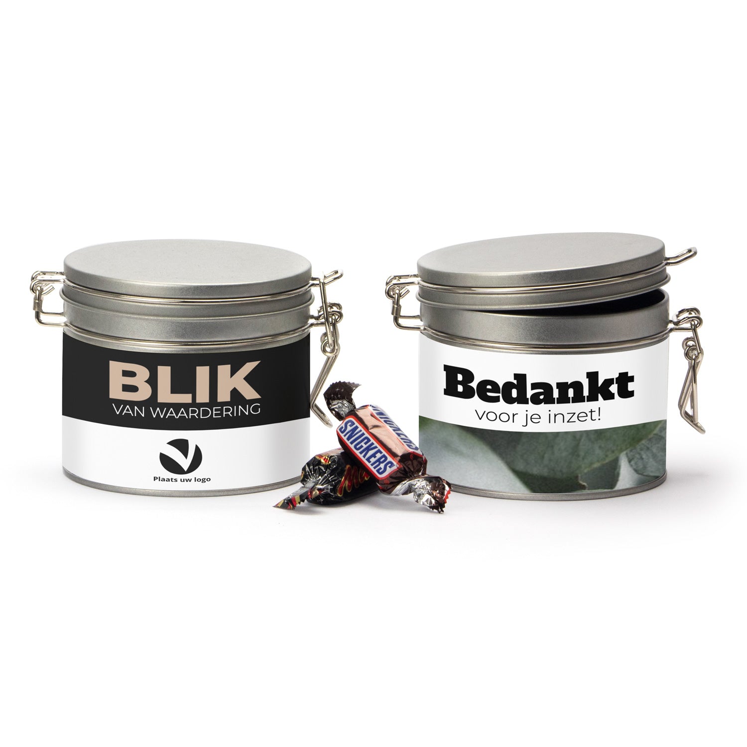 Snoepblik medium met eigen wikkel - Zakelijk - Bedankjes.nl
