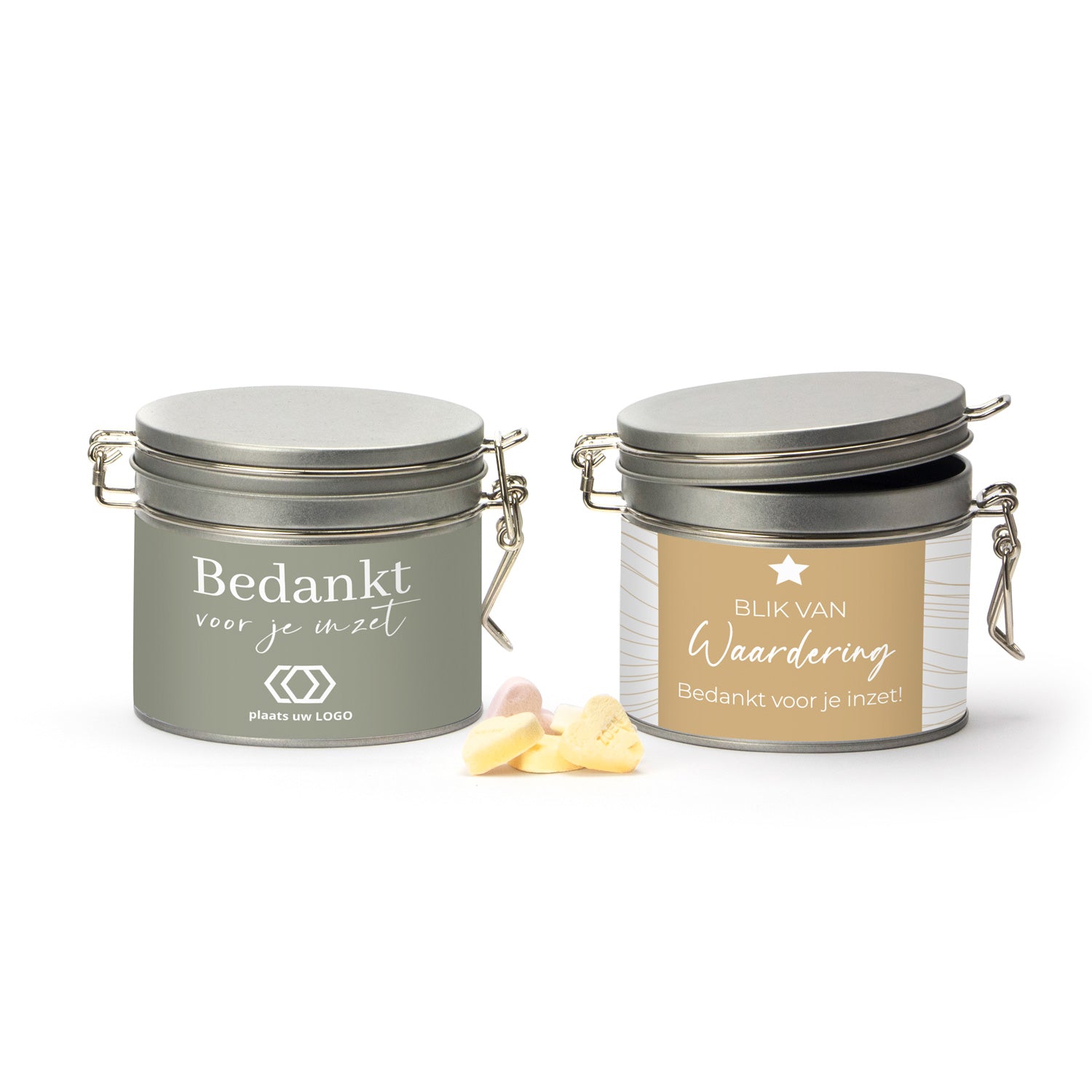Snoepblik medium met eigen wikkel - Zakelijk - Bedankjes.nl
