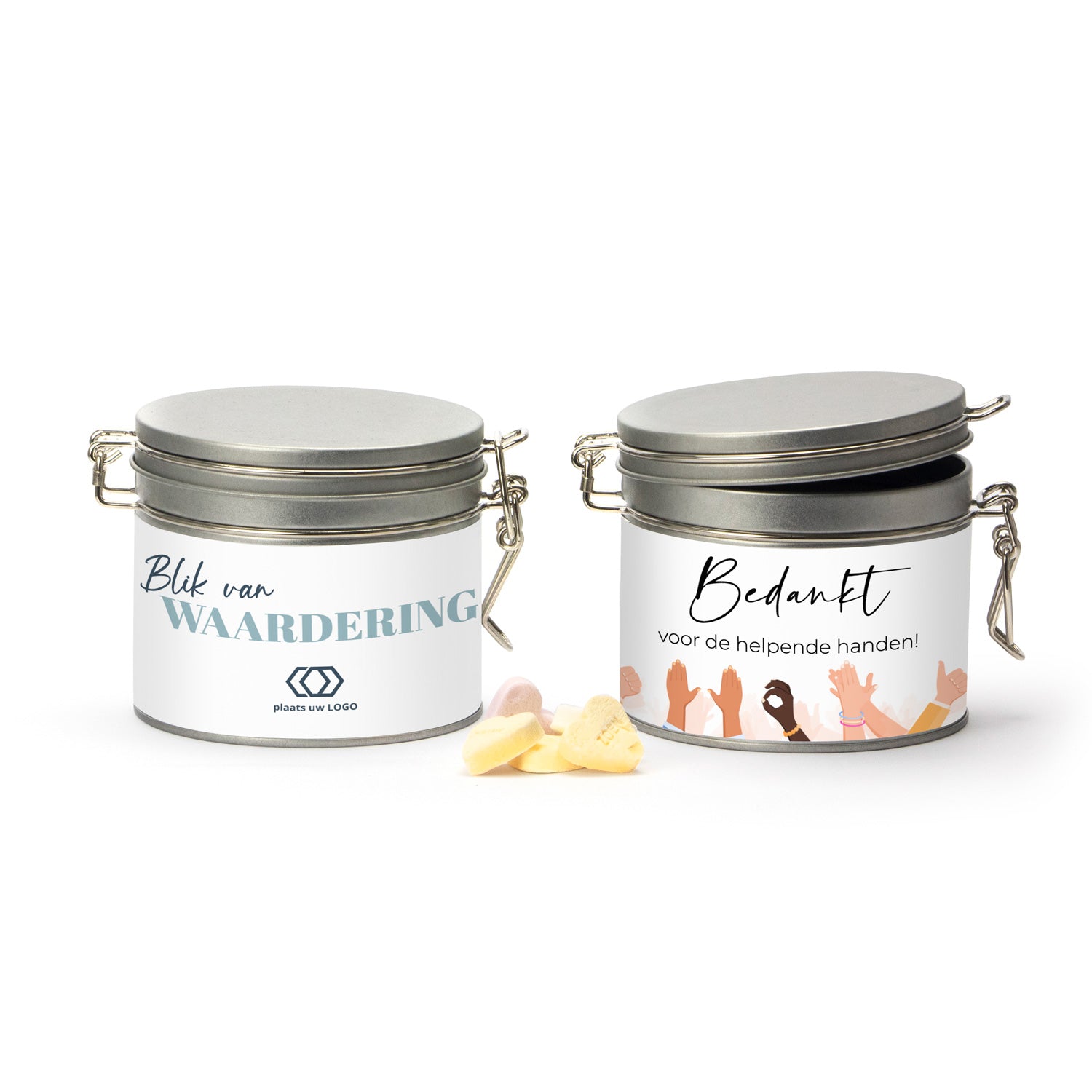 Snoepblik medium met eigen wikkel - Zakelijk - Bedankjes.nl