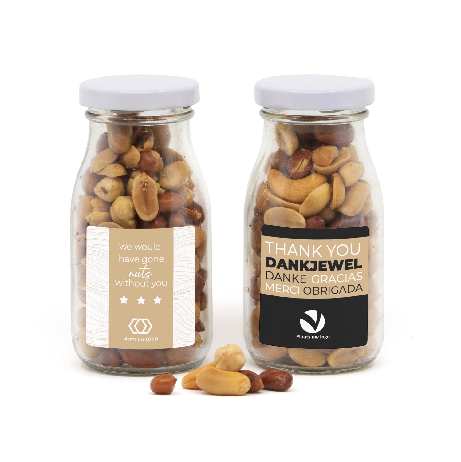 Glazen melkflesje met verse nootjes - Zakelijk - Bedankjes.nl
