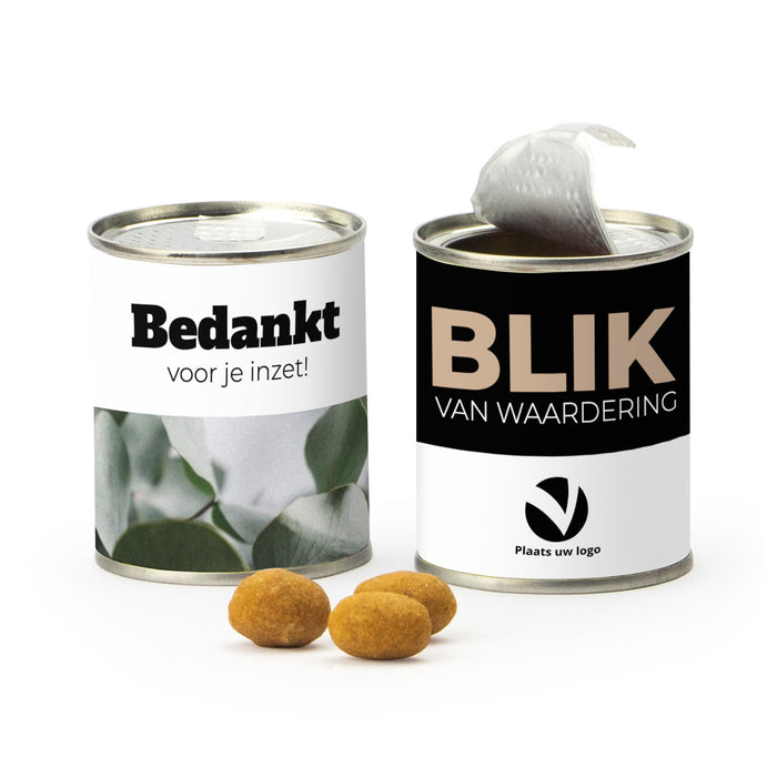 Blikje Borrelnootjes met logo - Zakelijk Blikje Borrelnootjes met logo - Zakelijk