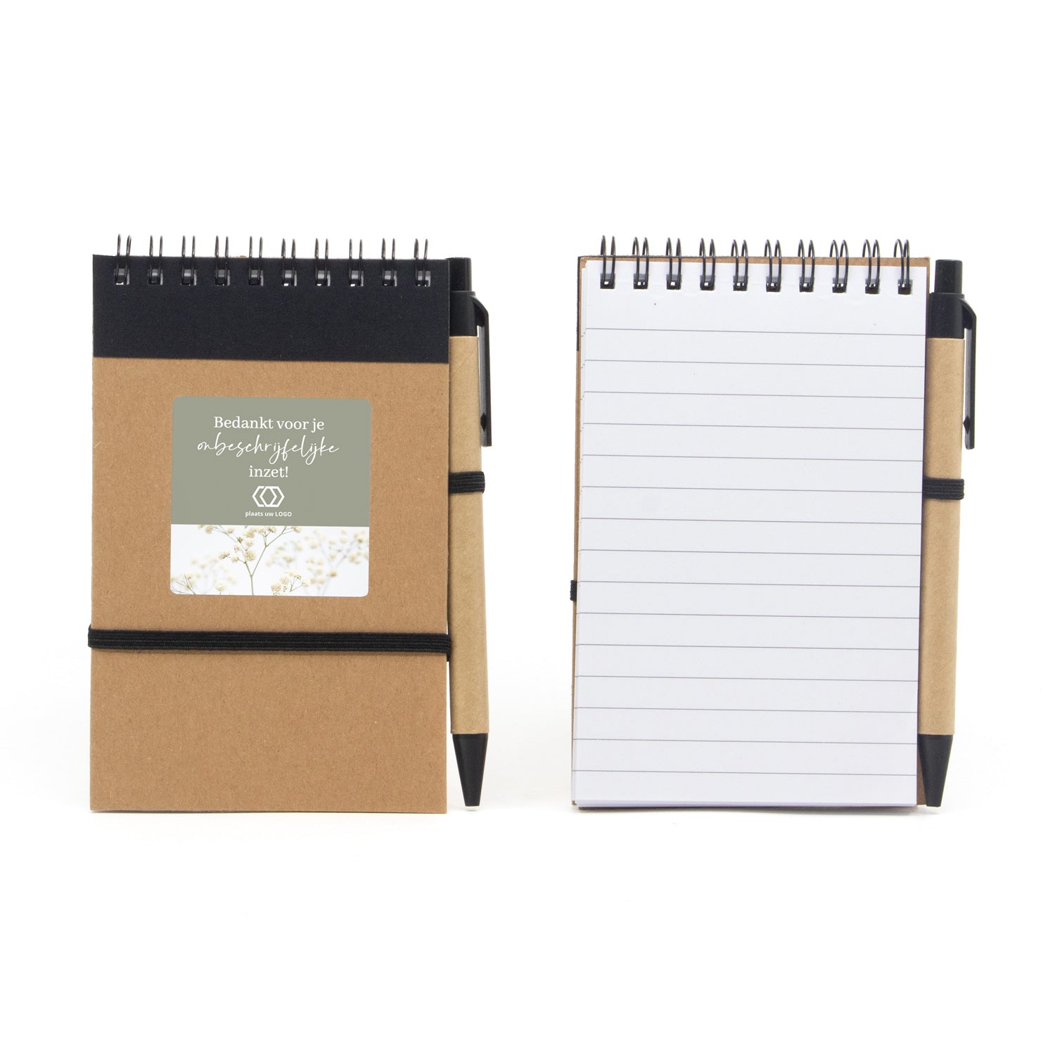 Notitieboekje met balpen en eigen etiket - Zakelijk - Bedankjes.nl