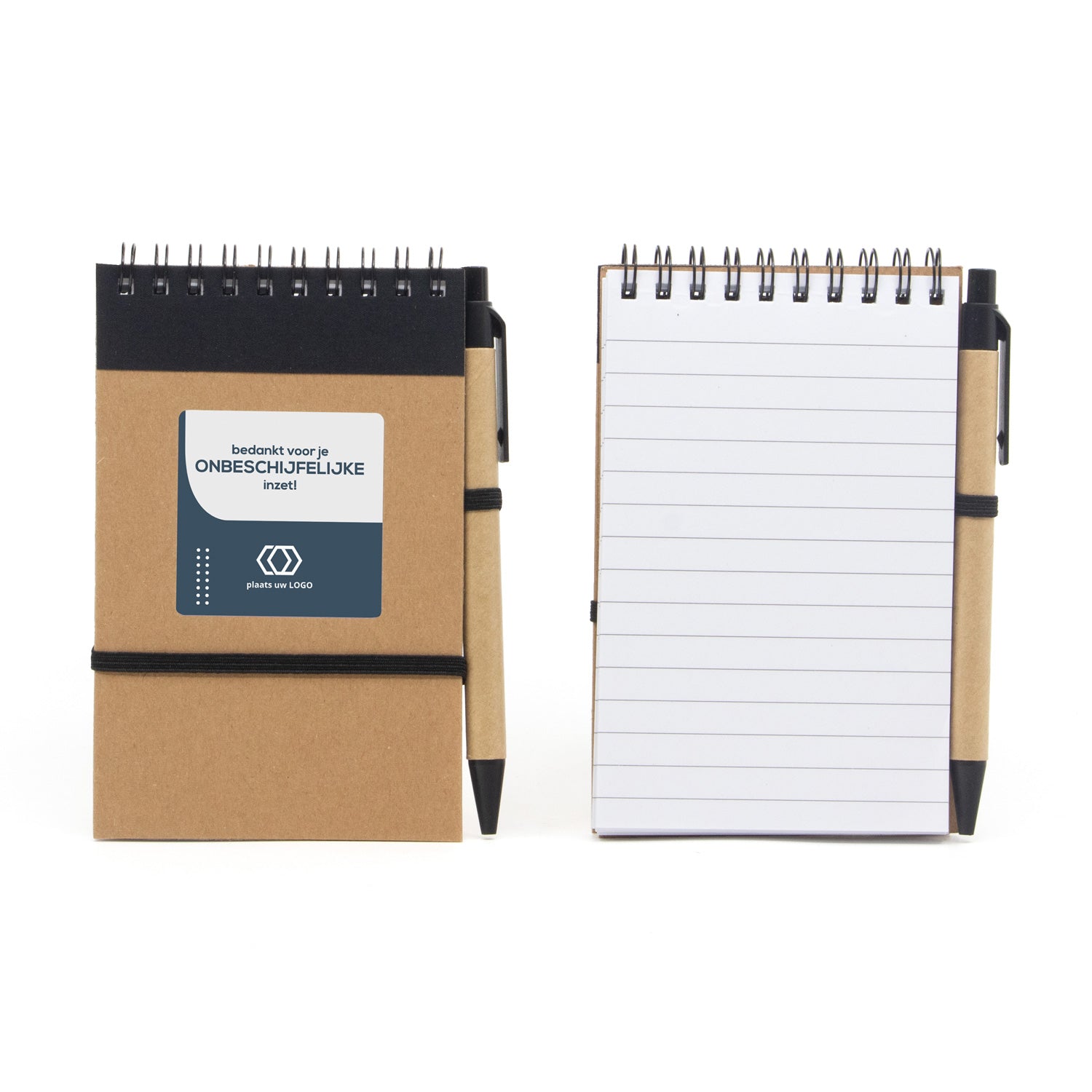 Notitieboekje met balpen en eigen etiket - Zakelijk - Bedankjes.nl